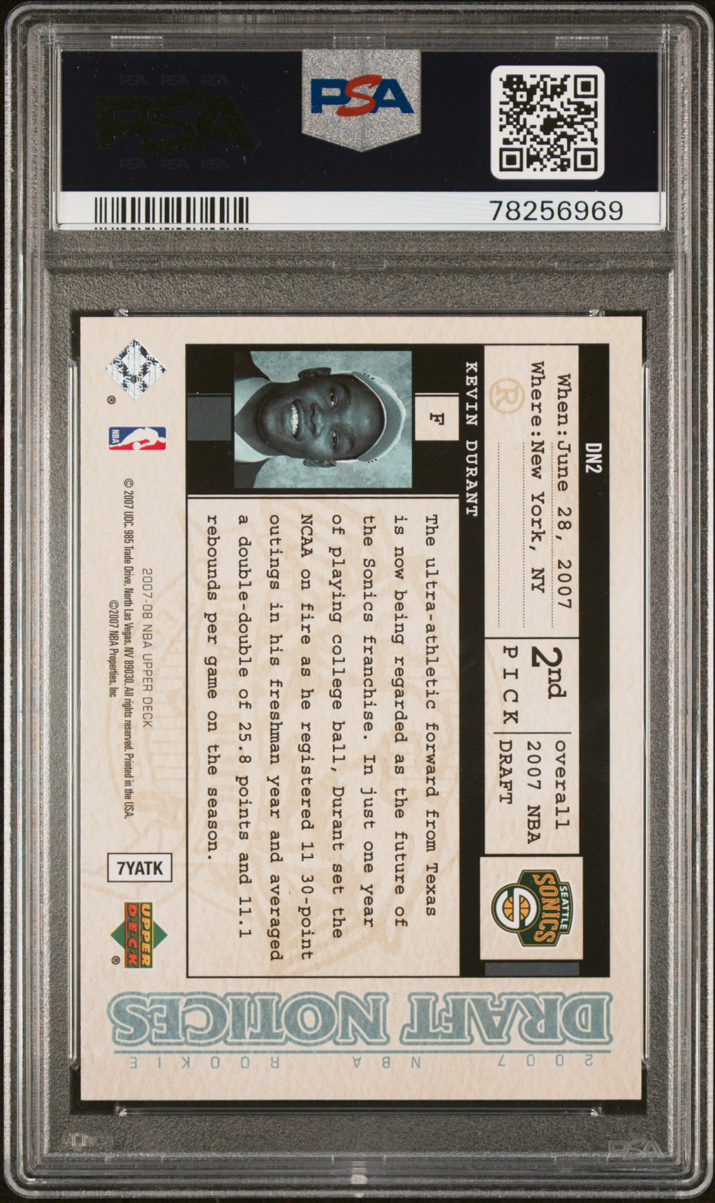 2007 Upper Deck Draft Notices Kevin Durant #DN2 PSA 9