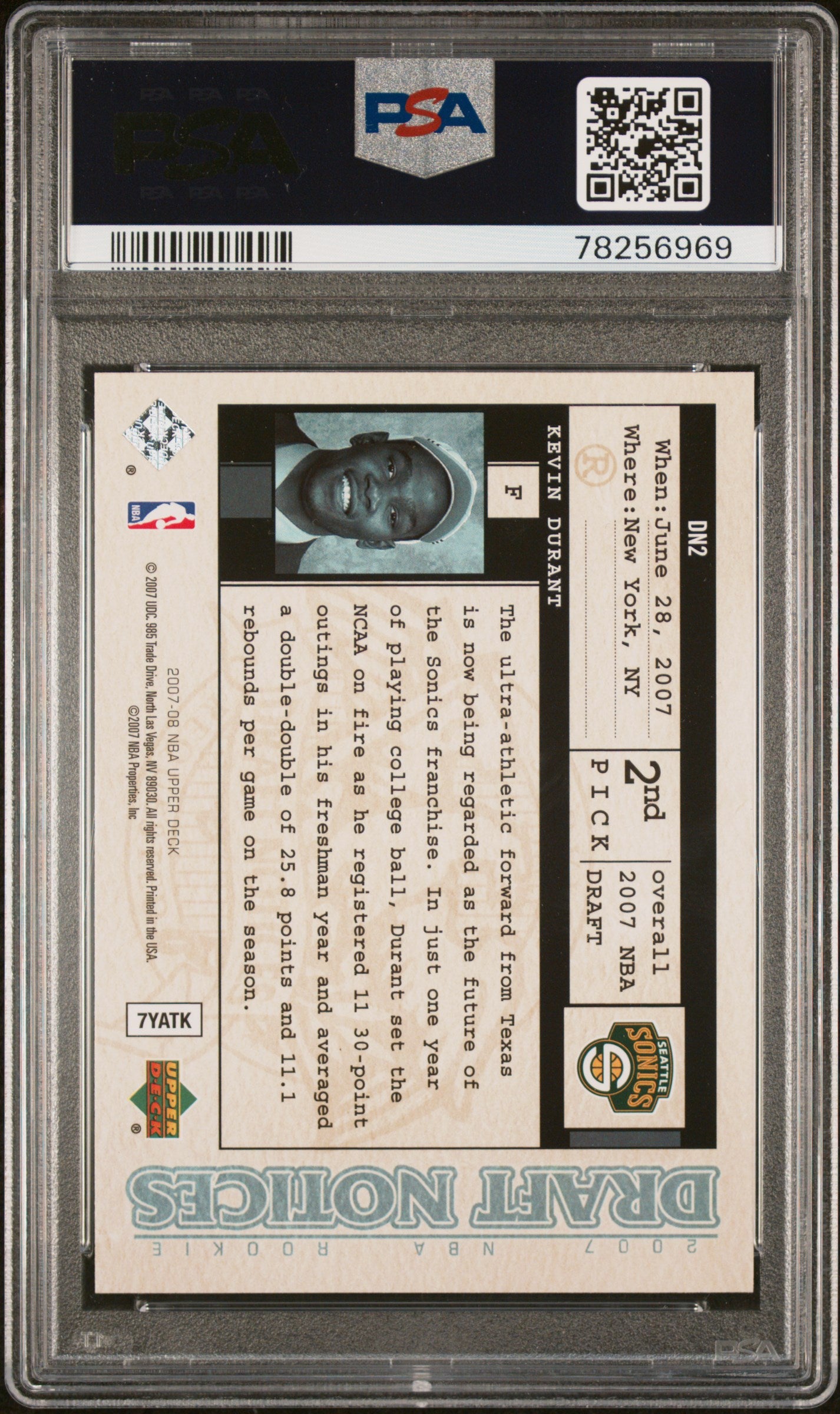 2007 Upper Deck Draft Notices Kevin Durant #DN2 PSA 9