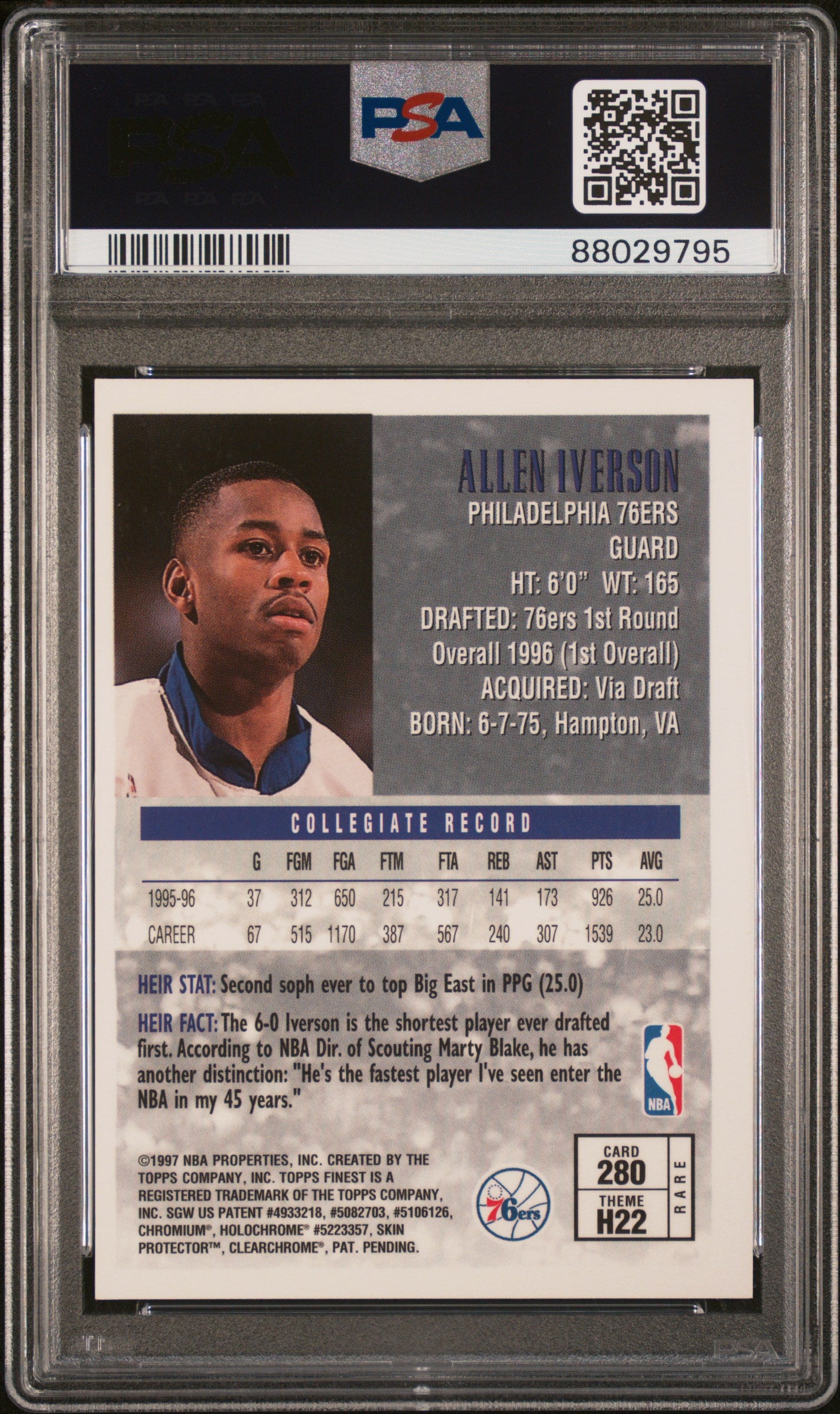 1996 Finest Allen Iverson #280 W Coating