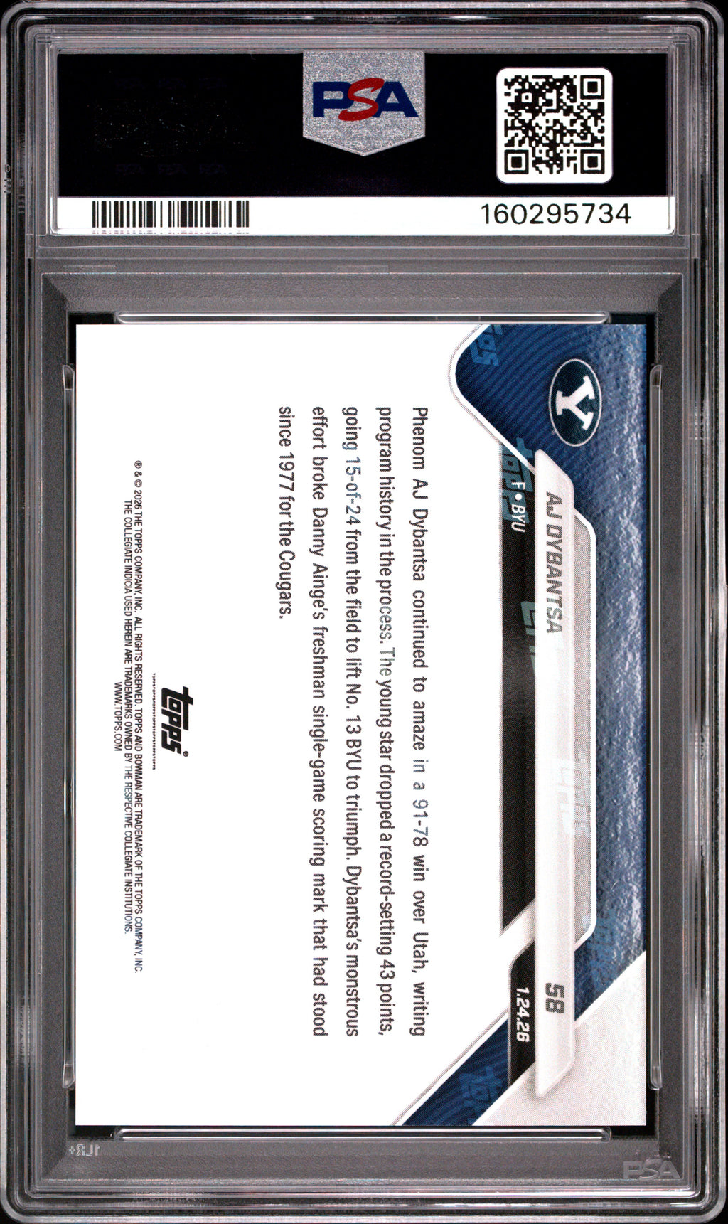 2025 Bowman U Now Aj Dybantsa #58 PSA 10