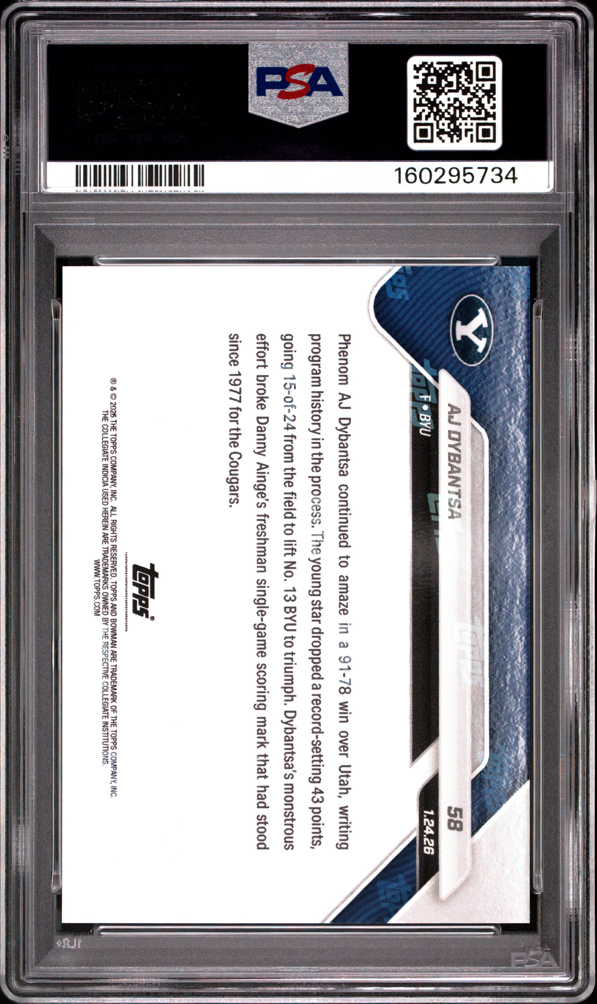 2025 Bowman U Now Aj Dybantsa #58 PSA 10