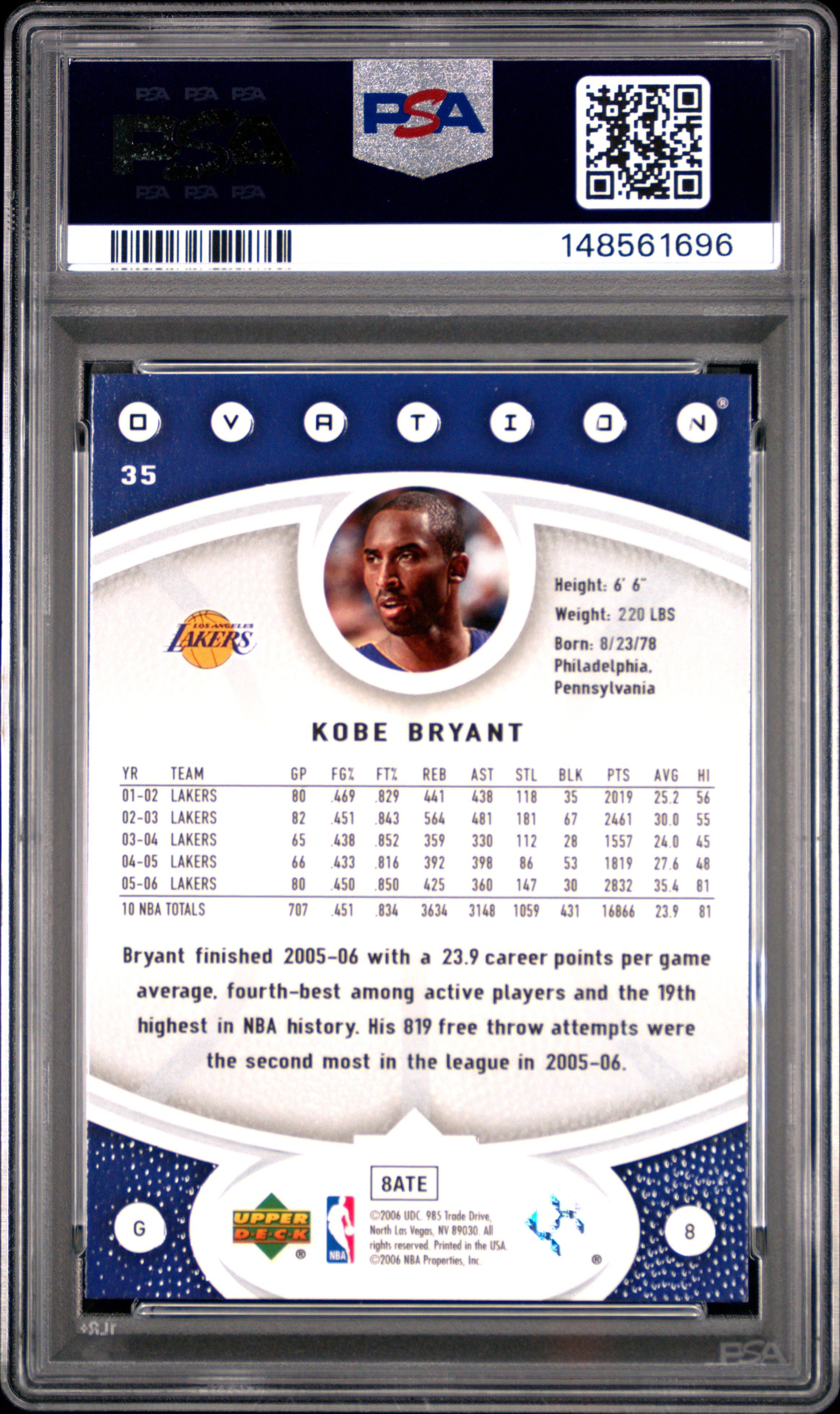 2006 Upper Deck Ovation Kobe Bryant #35 PSA 9