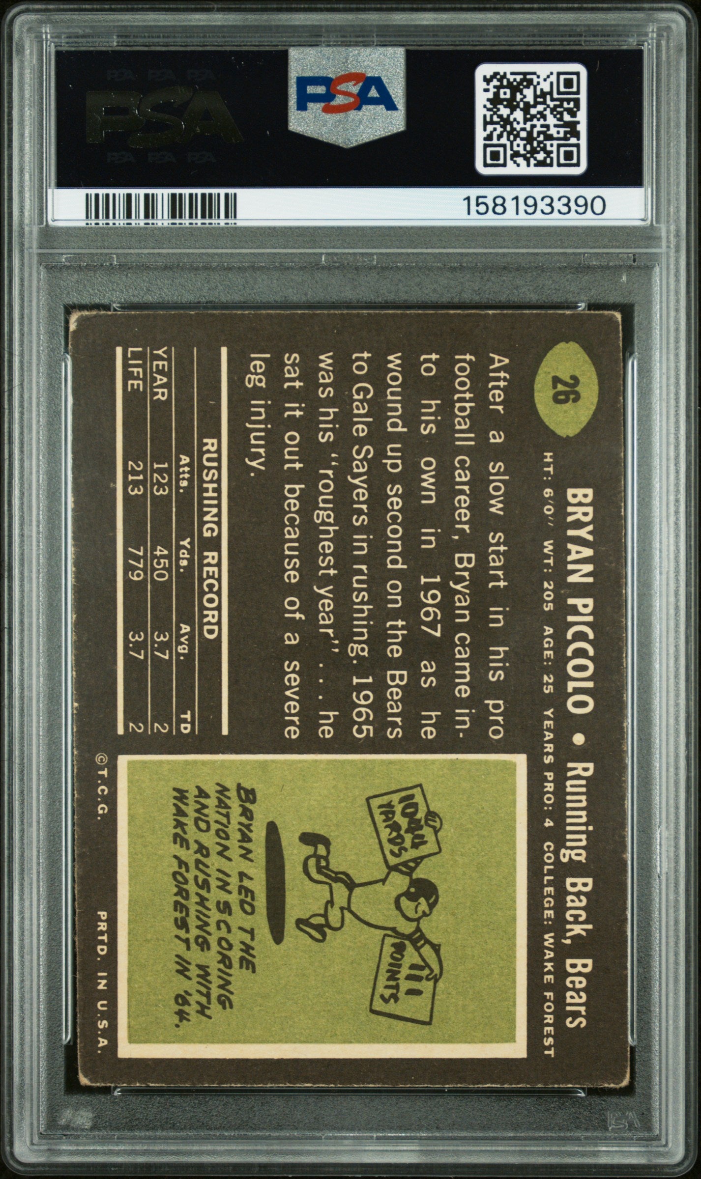 1969 Topps Bryon Piccolo #26 PSA 2