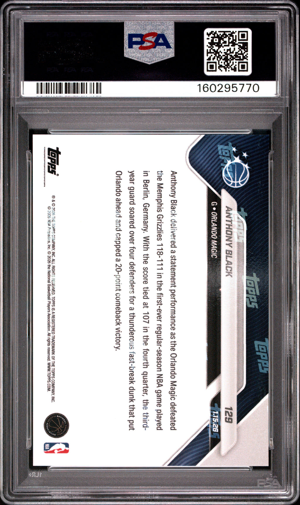 2025 Topps Now Anthony Black #129 PSA 10