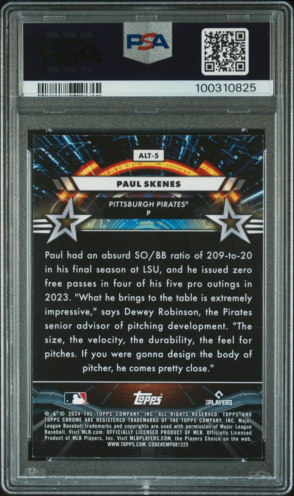 2024 Topps Cosmic Chrome Star Command Paul Skenes #ALT5 PSA 9