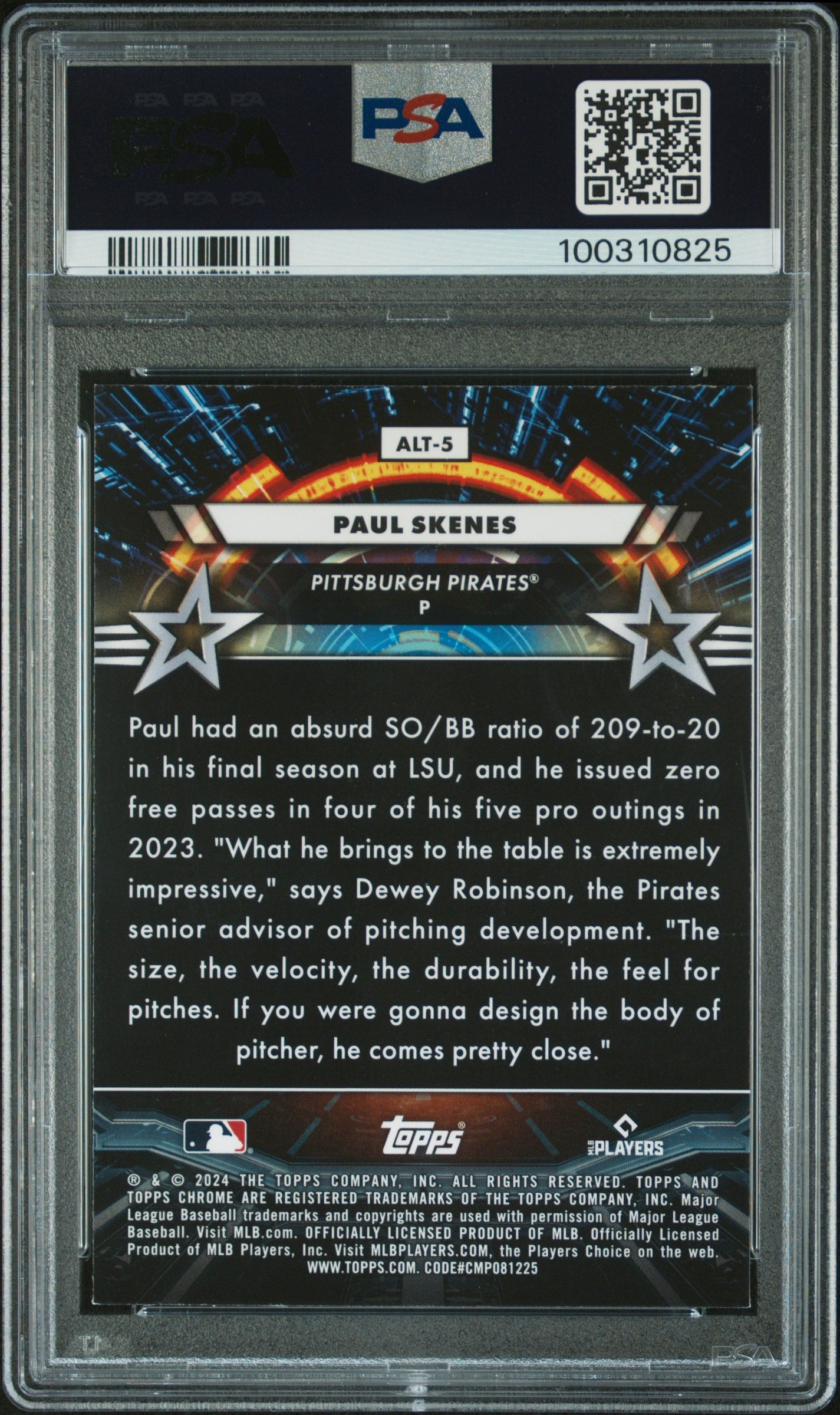 2024 Topps Cosmic Chrome Star Command Paul Skenes #ALT5 PSA 9