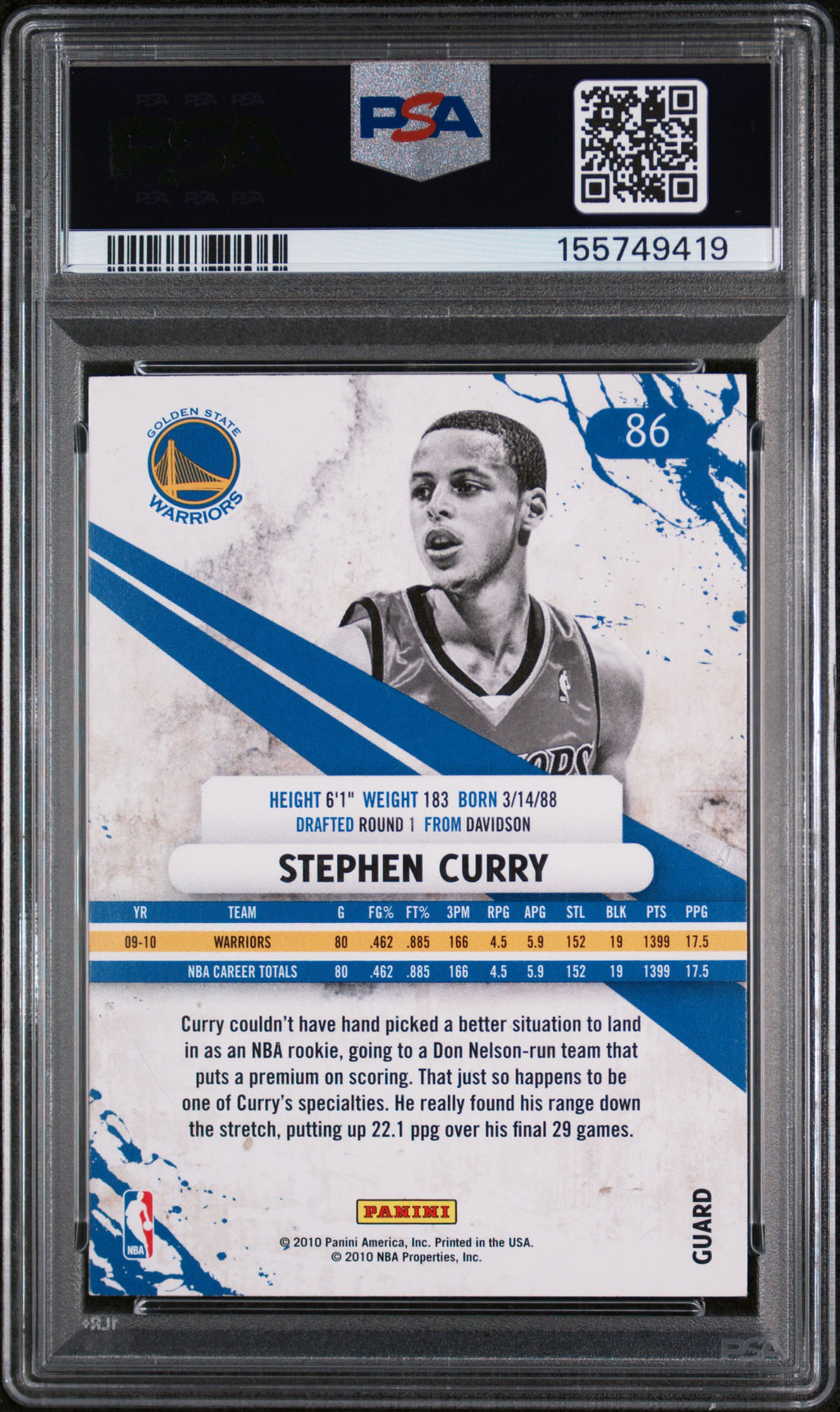2010 Panini Rookies & Stars Stephen Curry #86 PSA 5