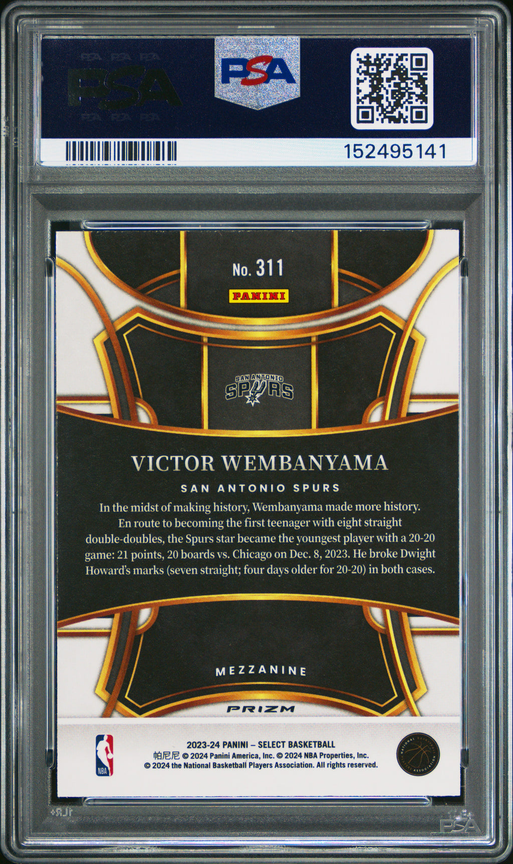 2023 Panini Select Victor Wembanyama #311 Tectonic PSA 9