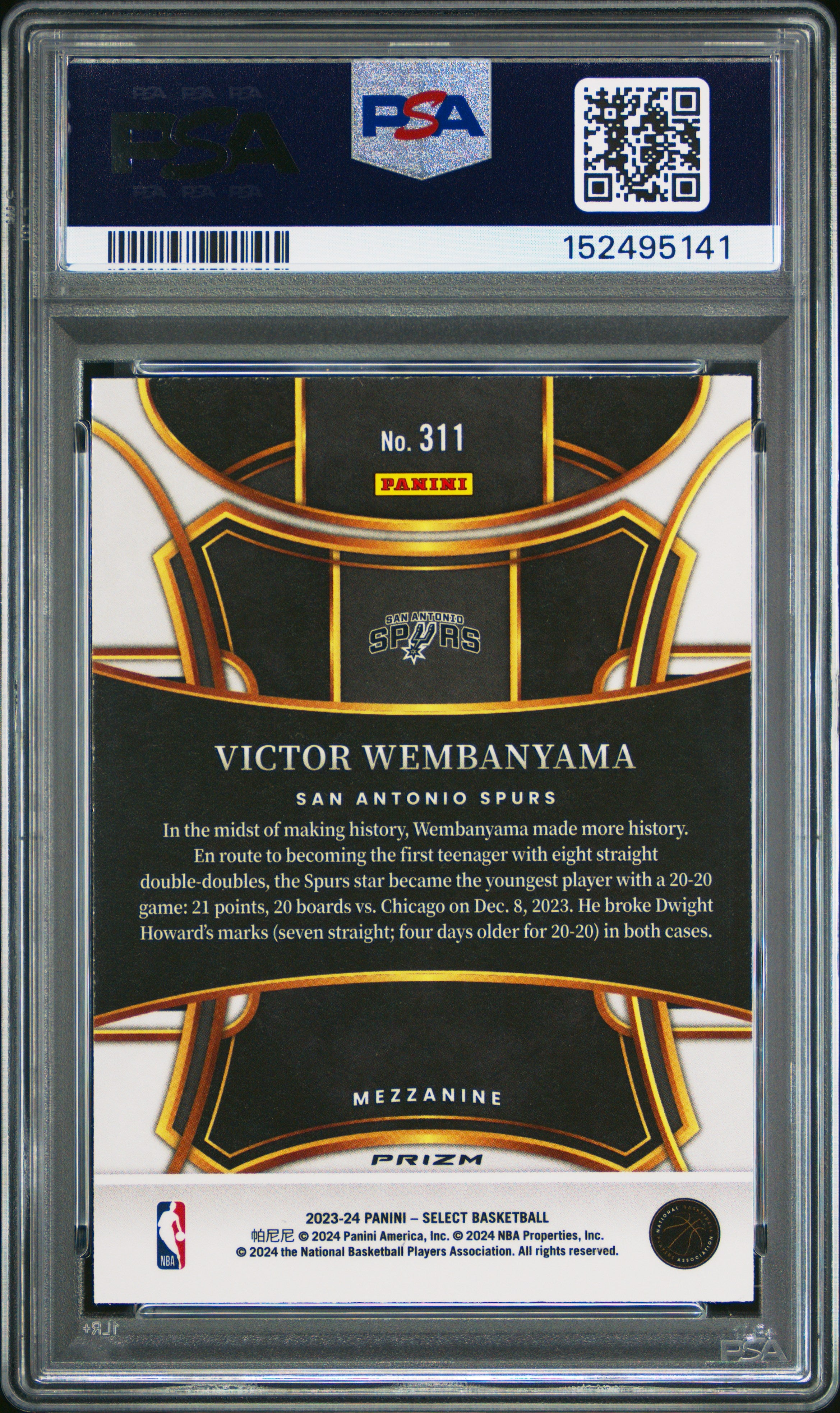 2023 Panini Select Victor Wembanyama #311 Tectonic PSA 9