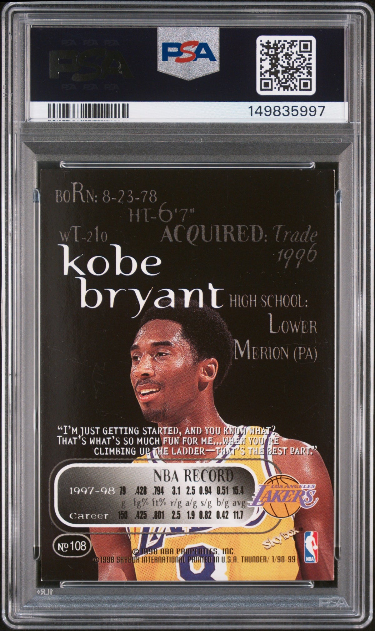 1998 Skybox Thunder Kobe Bryant #108