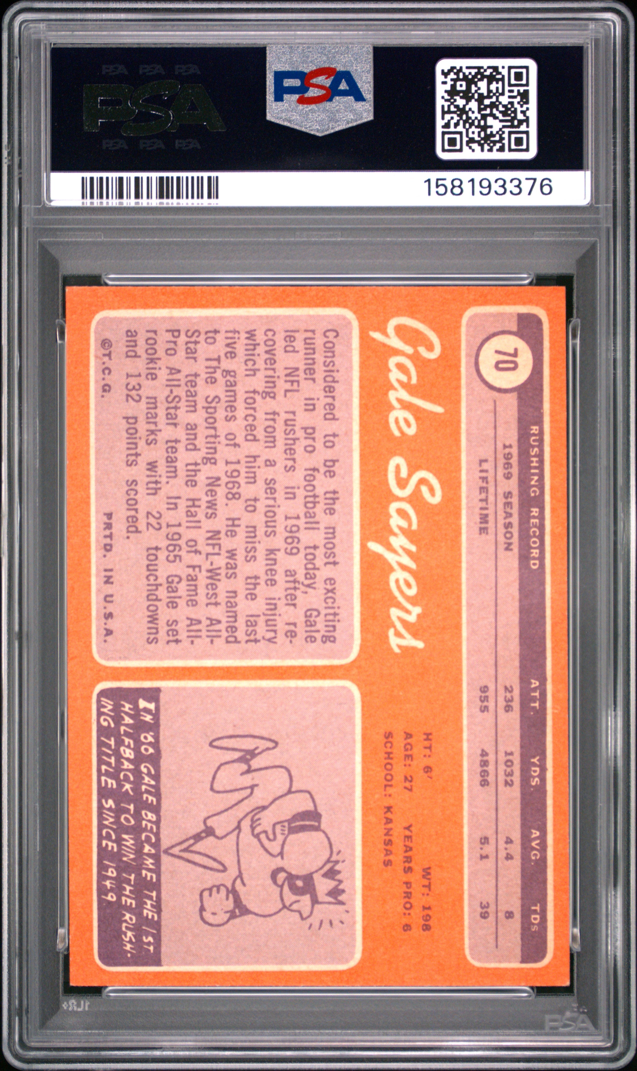 1970 Topps Gale Sayers #70 Low Pop PSA 5