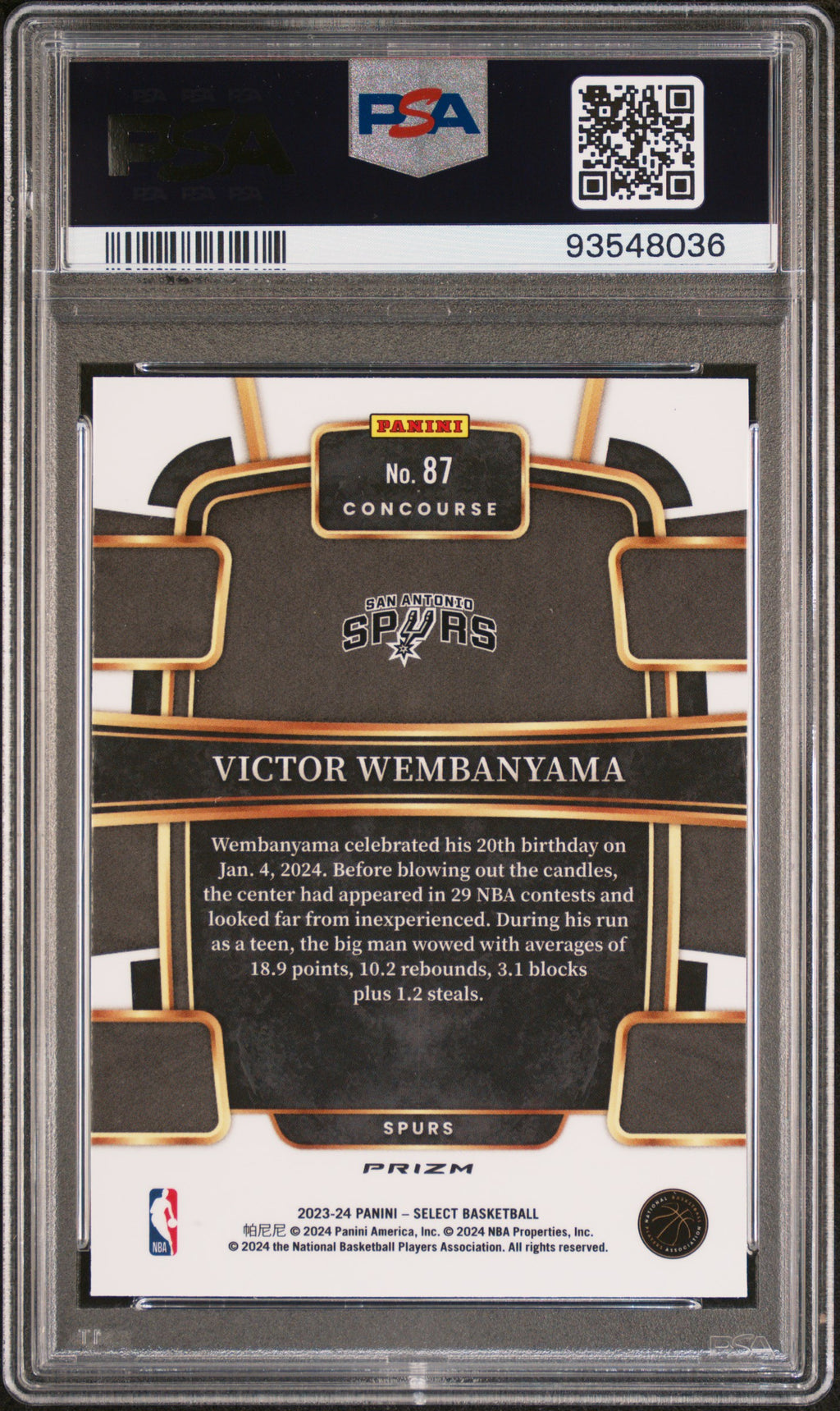 2023 Panini Select Victor Wembanyama #87 Tectonic PSA 10