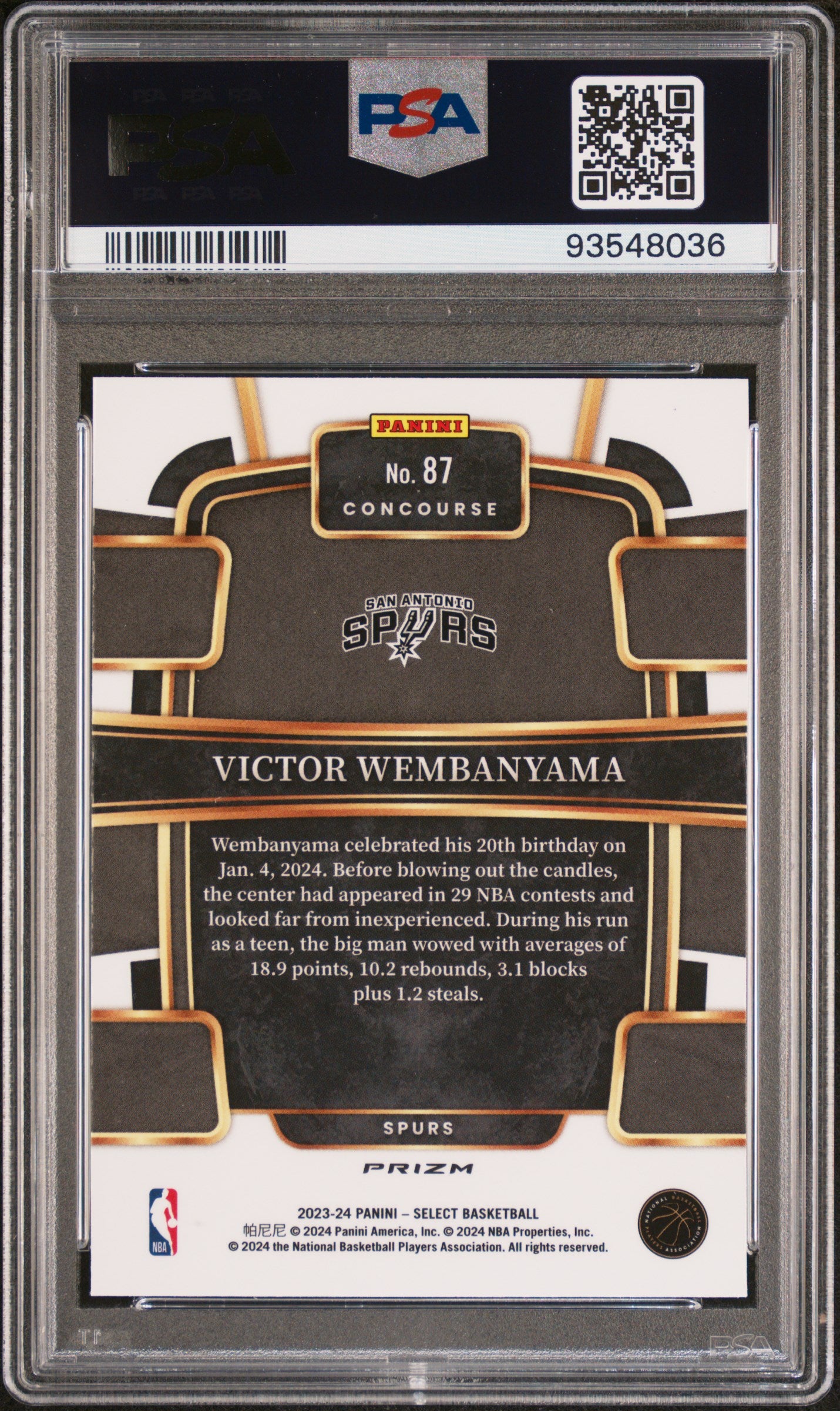 2023 Panini Select Victor Wembanyama #87 Tectonic PSA 10
