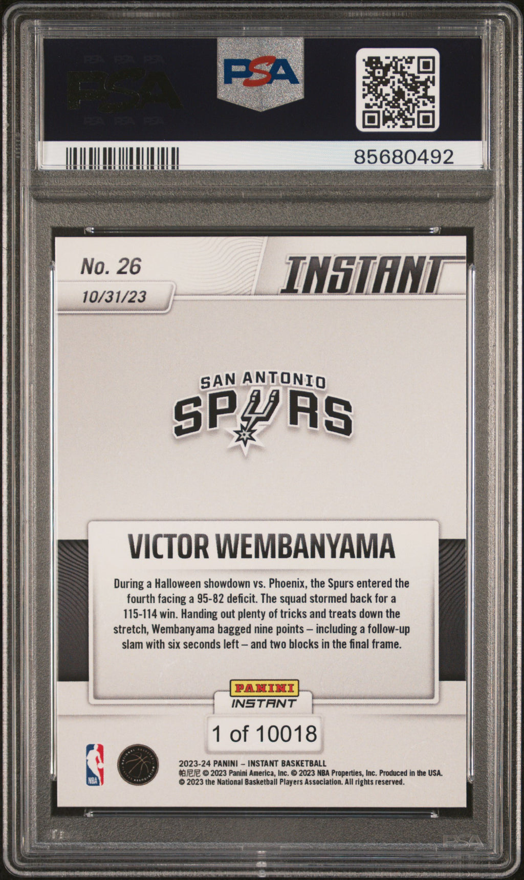 2023 Panini Instant Victor Wembanyama #26 PSA 8.5