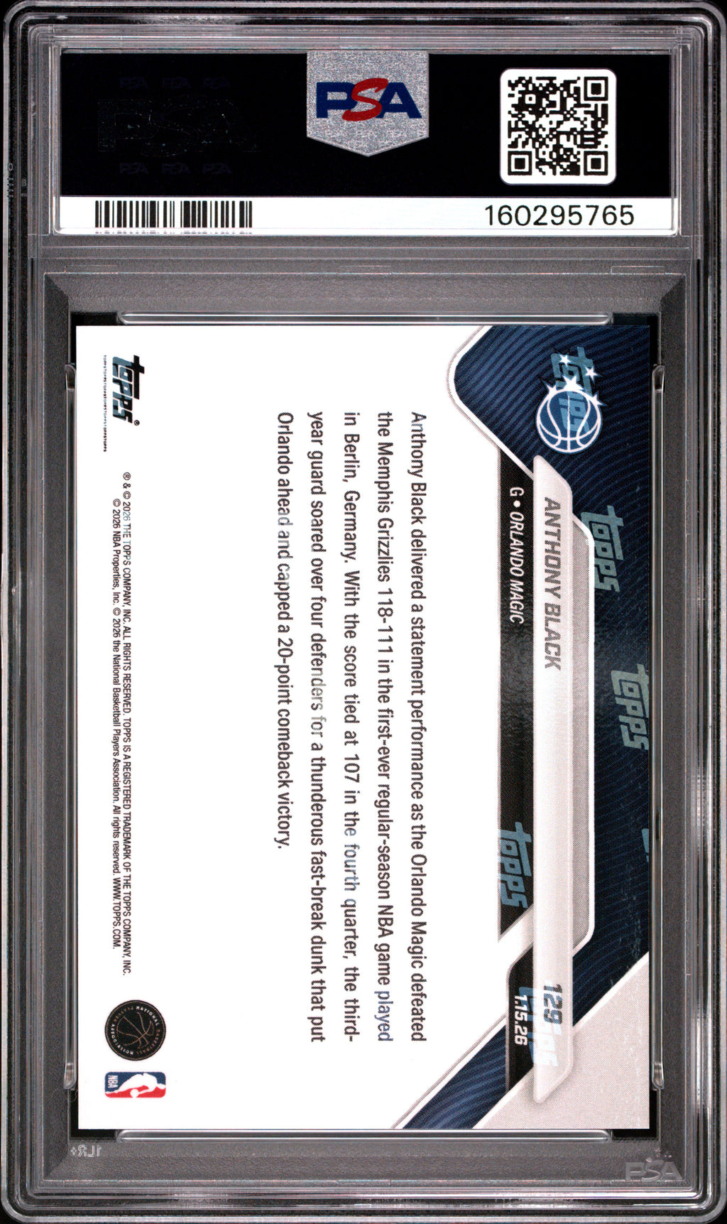 2025 Topps Now Anthony Black #129 PSA 10