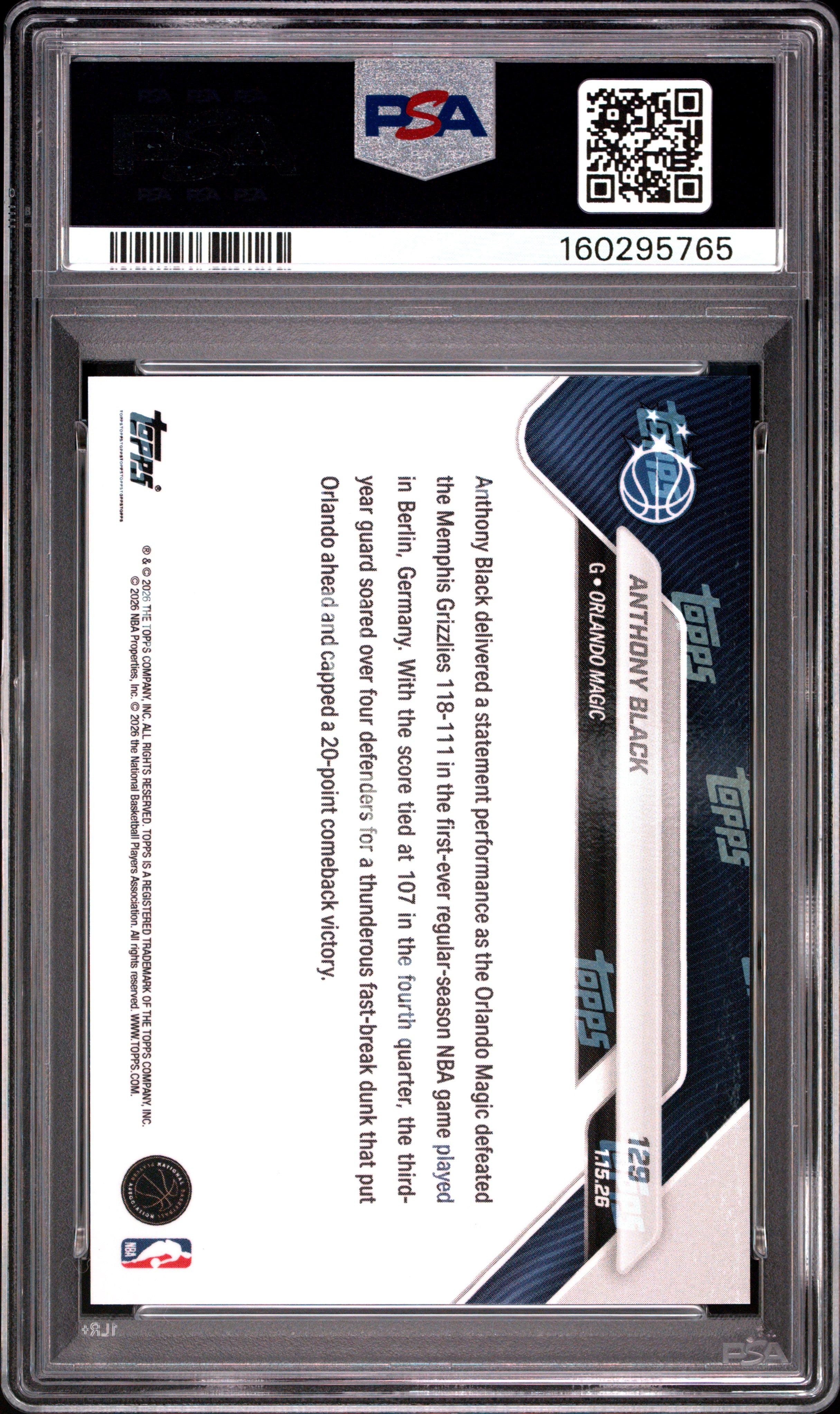 2025 Topps Now Anthony Black #129 PSA 10