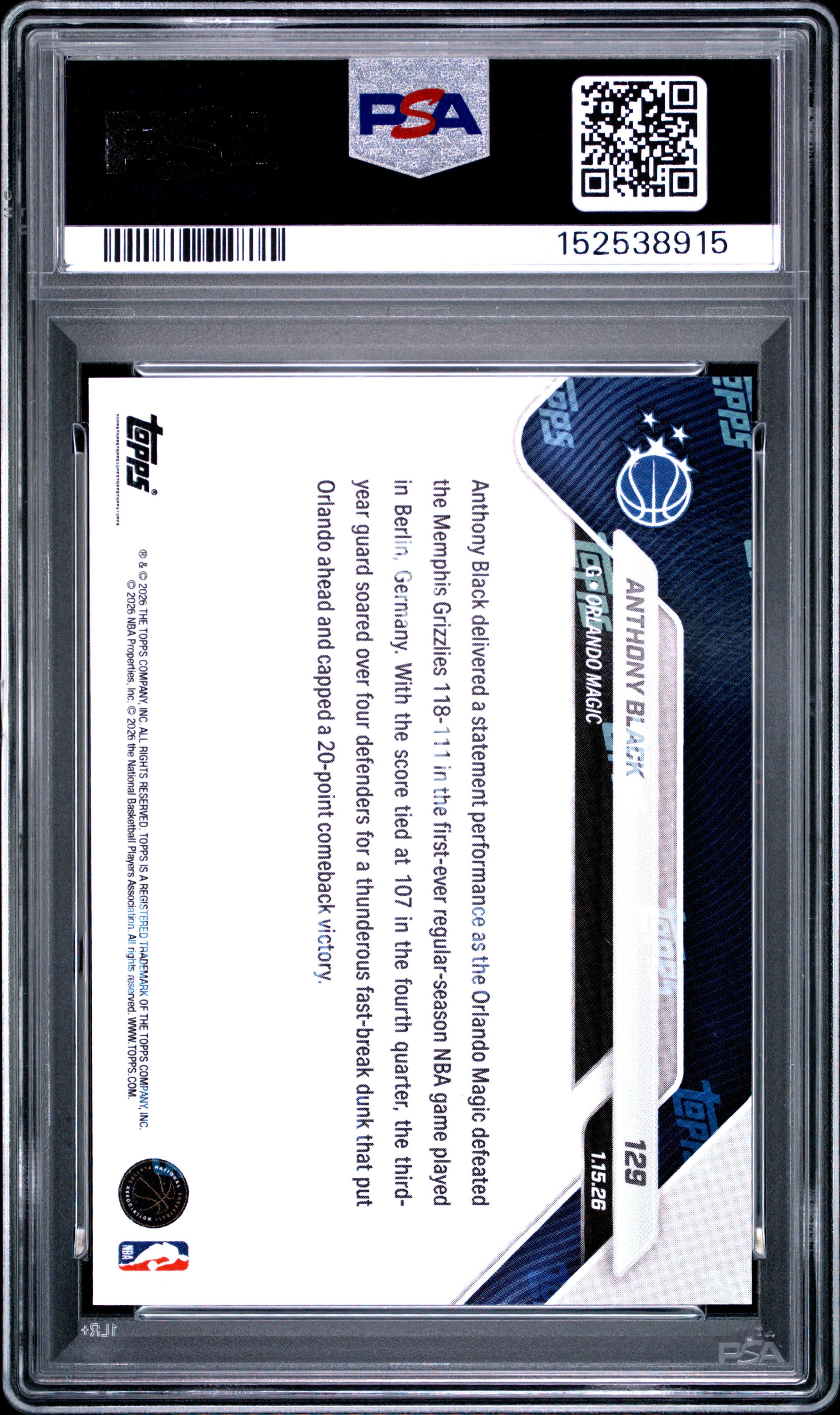 2025 Topps Now Anthony Black #129 PSA 9