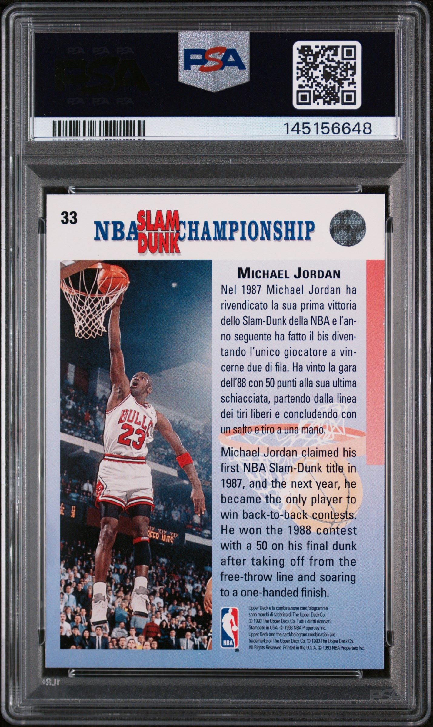 1992 Upper Deck International Michael Jordan #33 Italian PSA 8