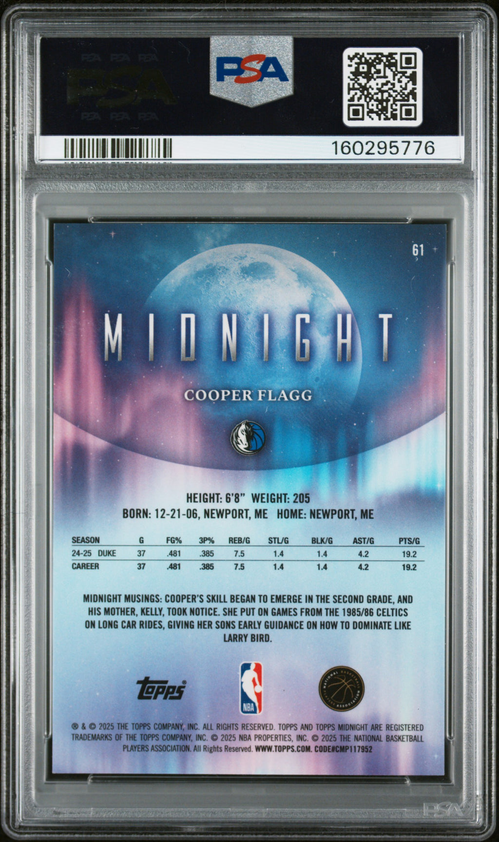 2025 Topps Midnight Cooper Flagg #61 Twilight /99 PSA 9