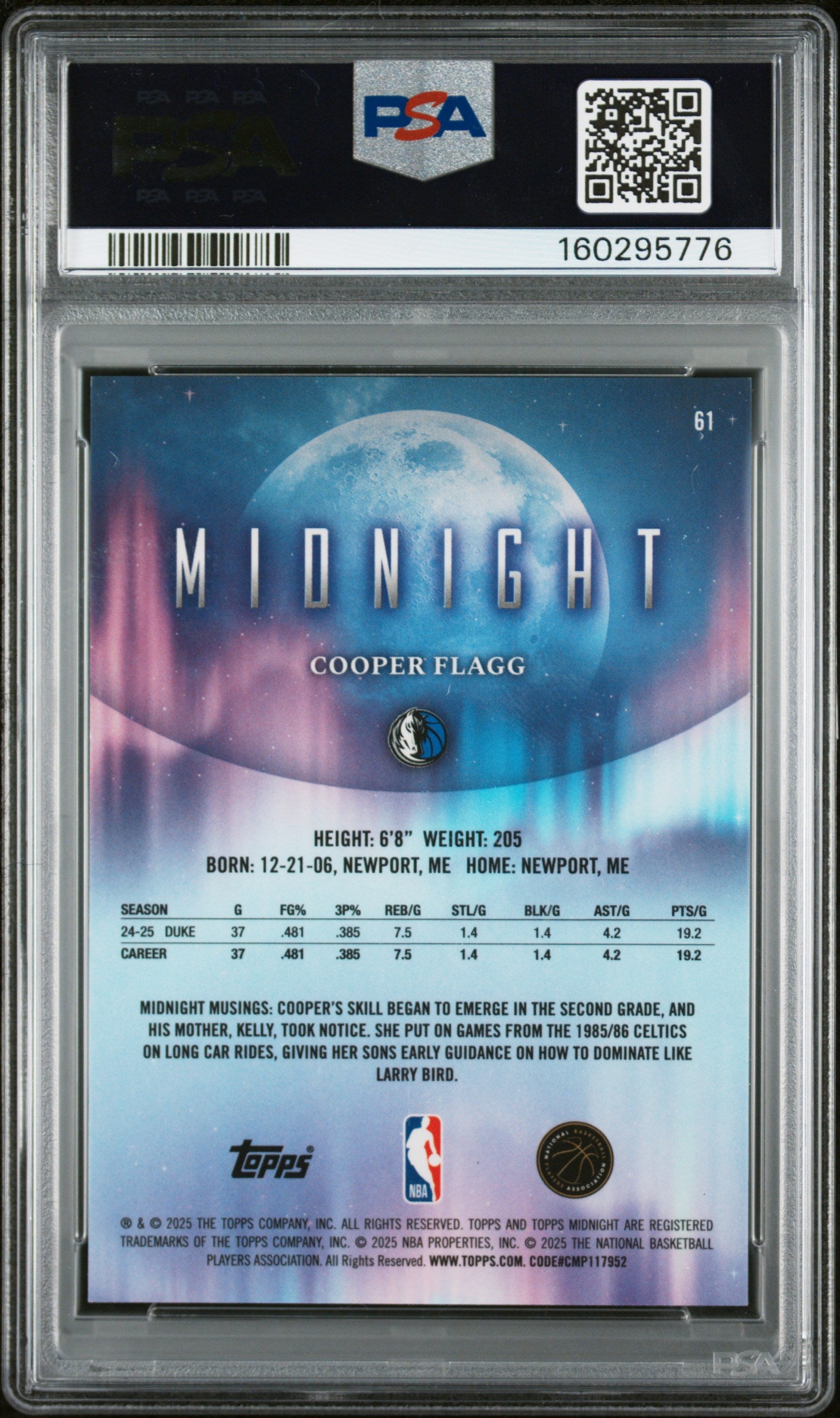 2025 Topps Midnight Cooper Flagg #61 Twilight /99 PSA 9