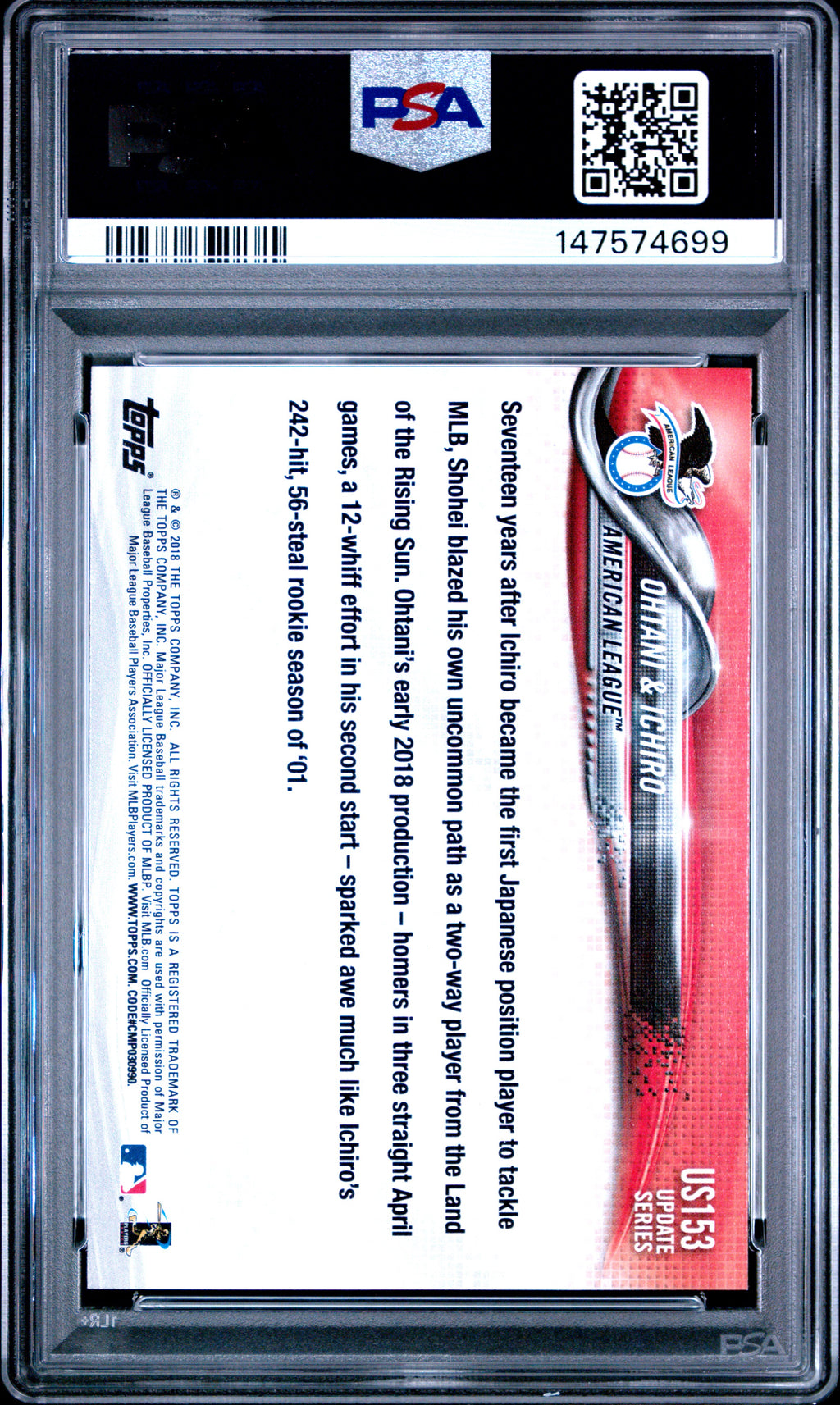 2018 Topps Update S. Ohtani Ichiro #US153 PSA 10