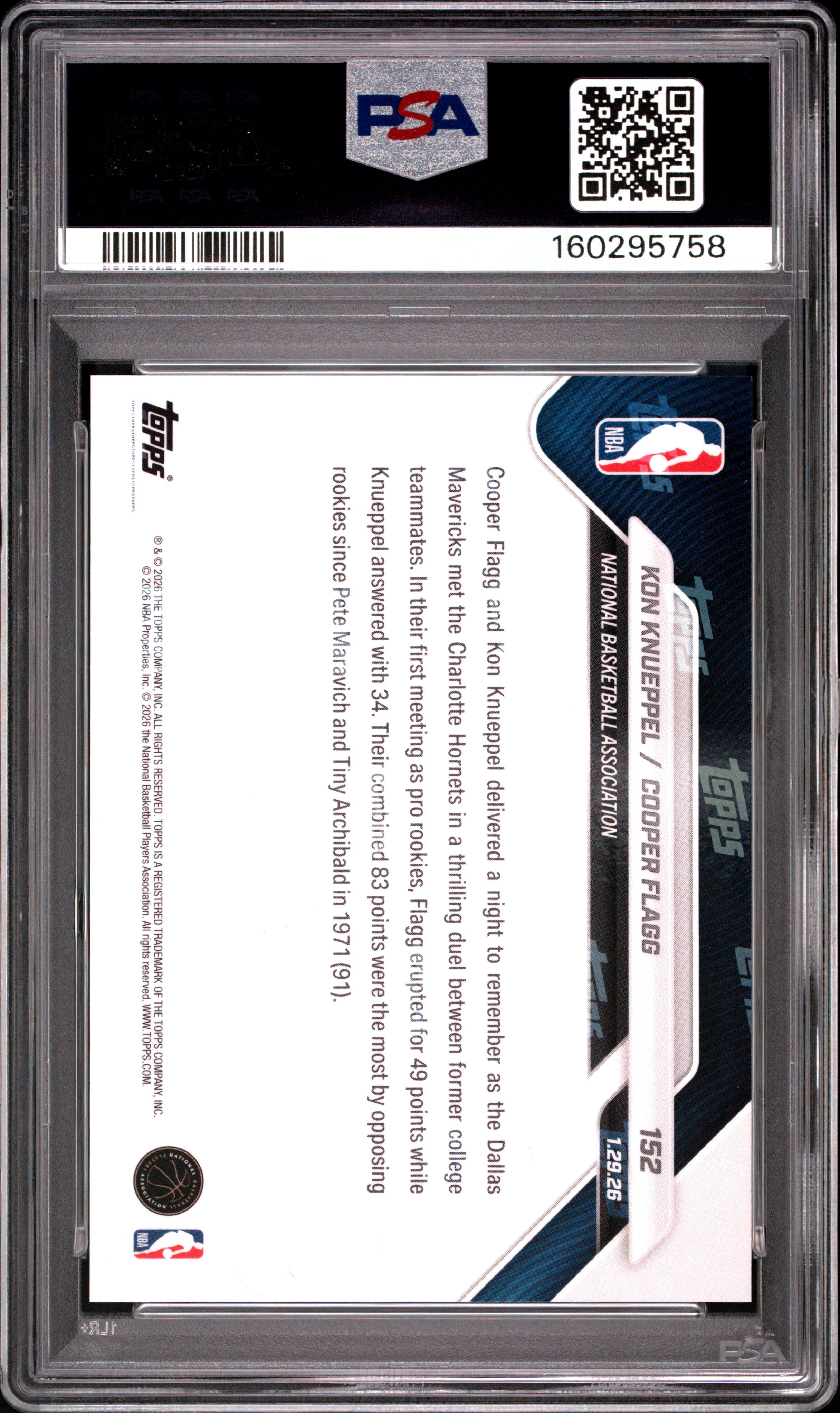 2025 Topps Now Knueppel Flagg #152 PSA 10