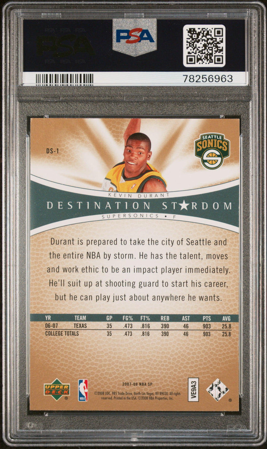 2007 SP Authentic Destination Stardom Kevin Durant #DS-1 PSA 8