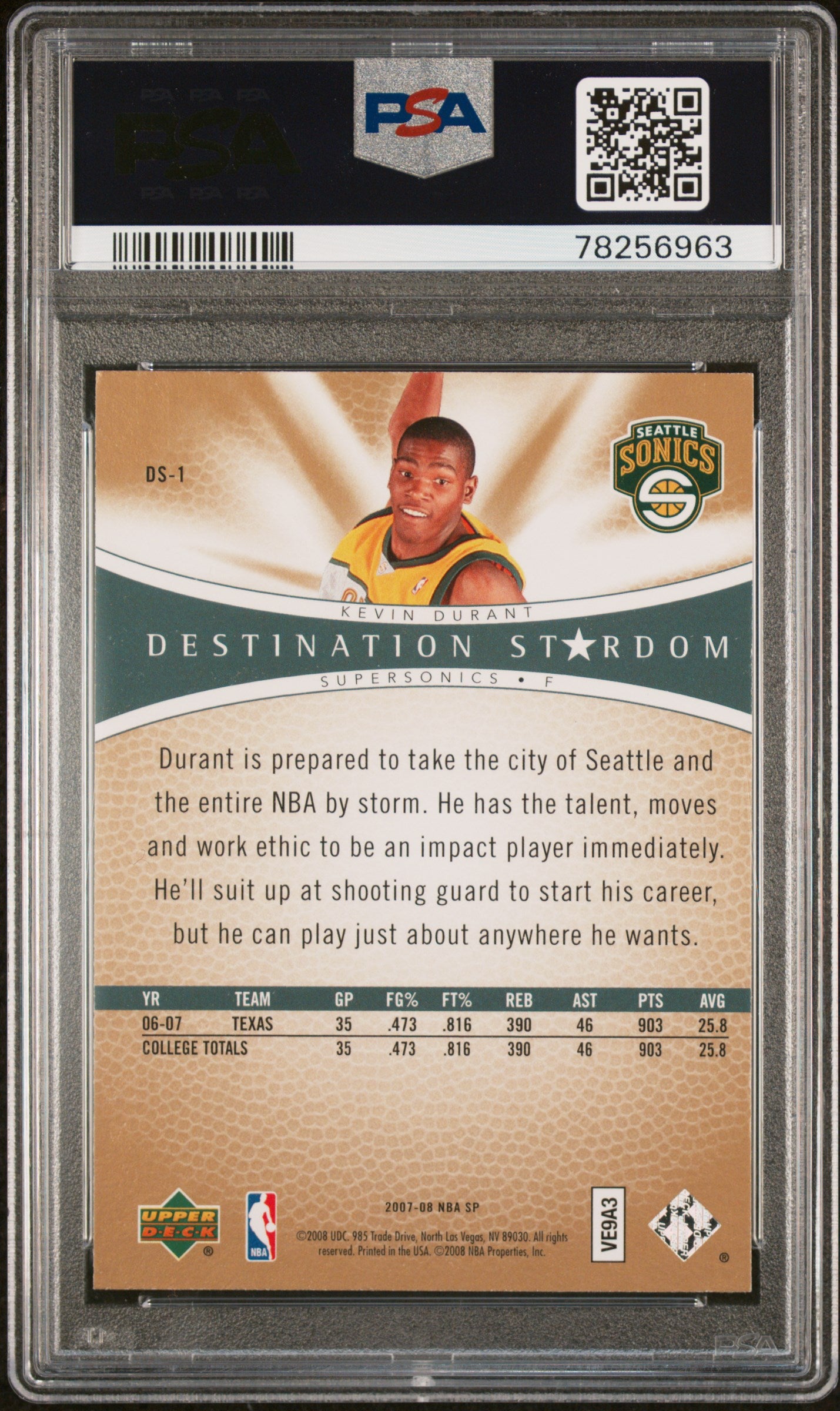 2007 SP Authentic Destination Stardom Kevin Durant #DS-1 PSA 8