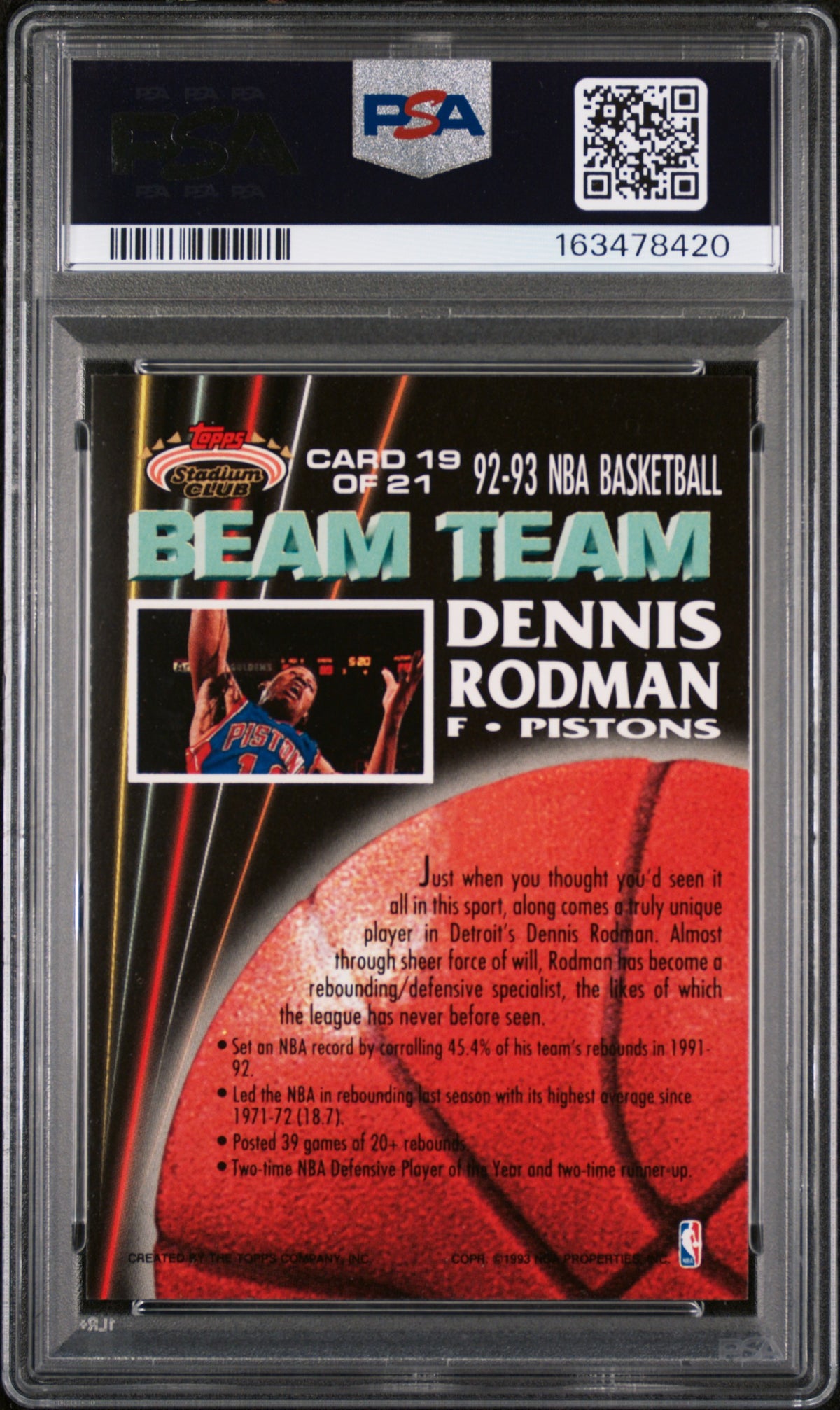 1992 Stadium Club Beam Team Dennis Rodman #19