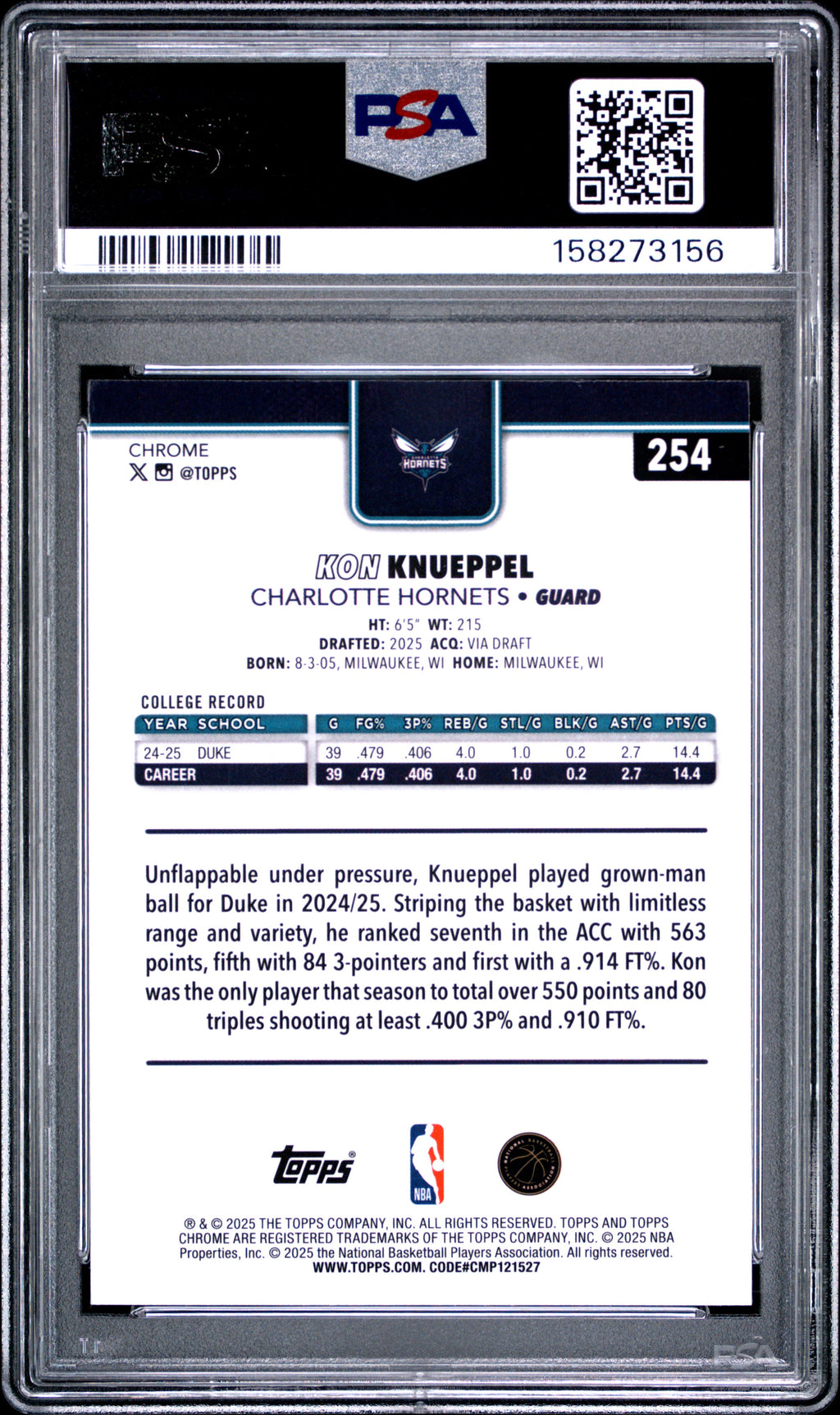 2025 Topps Chrome Kon Knueppel #254
