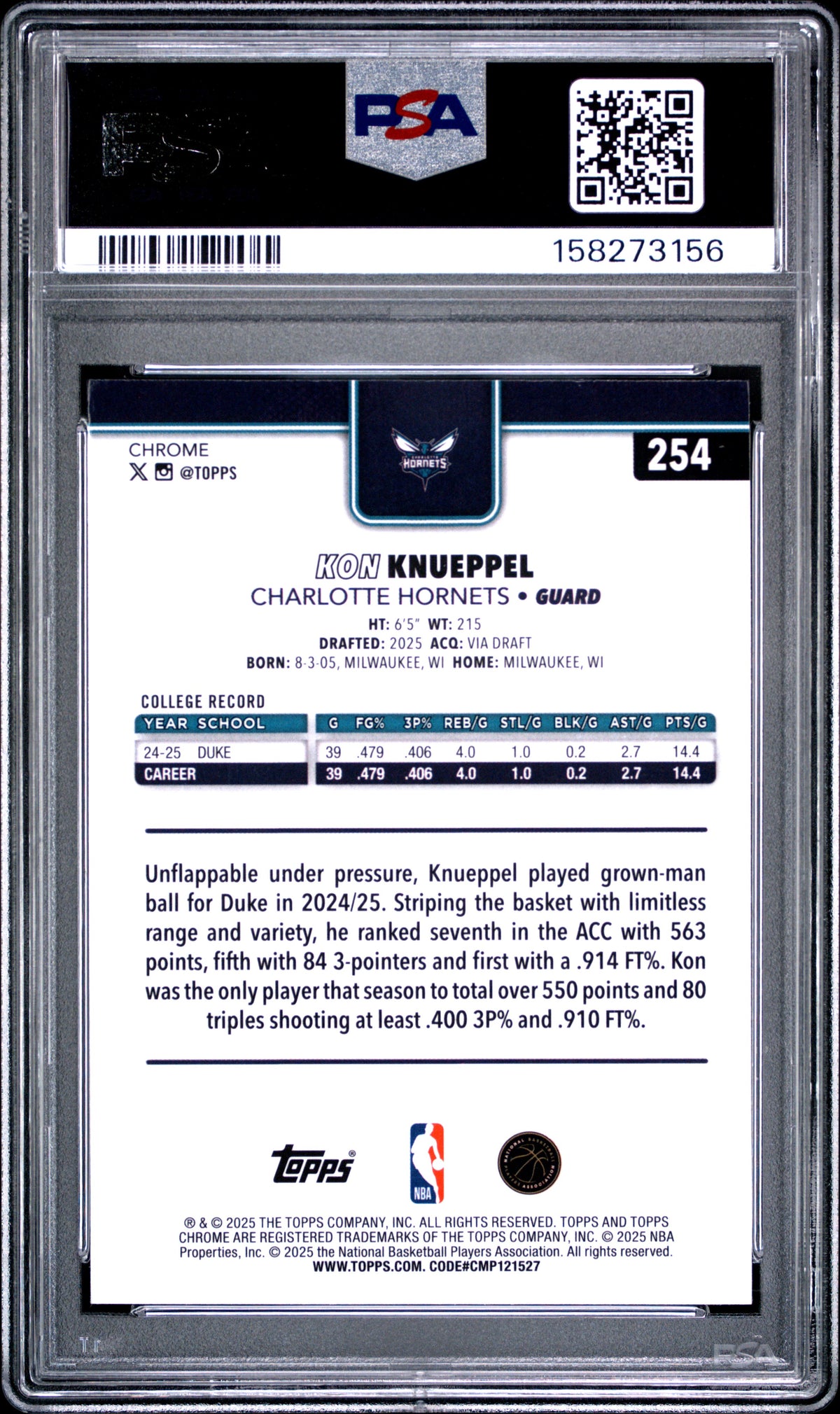 2025 Topps Chrome Kon Knueppel #254