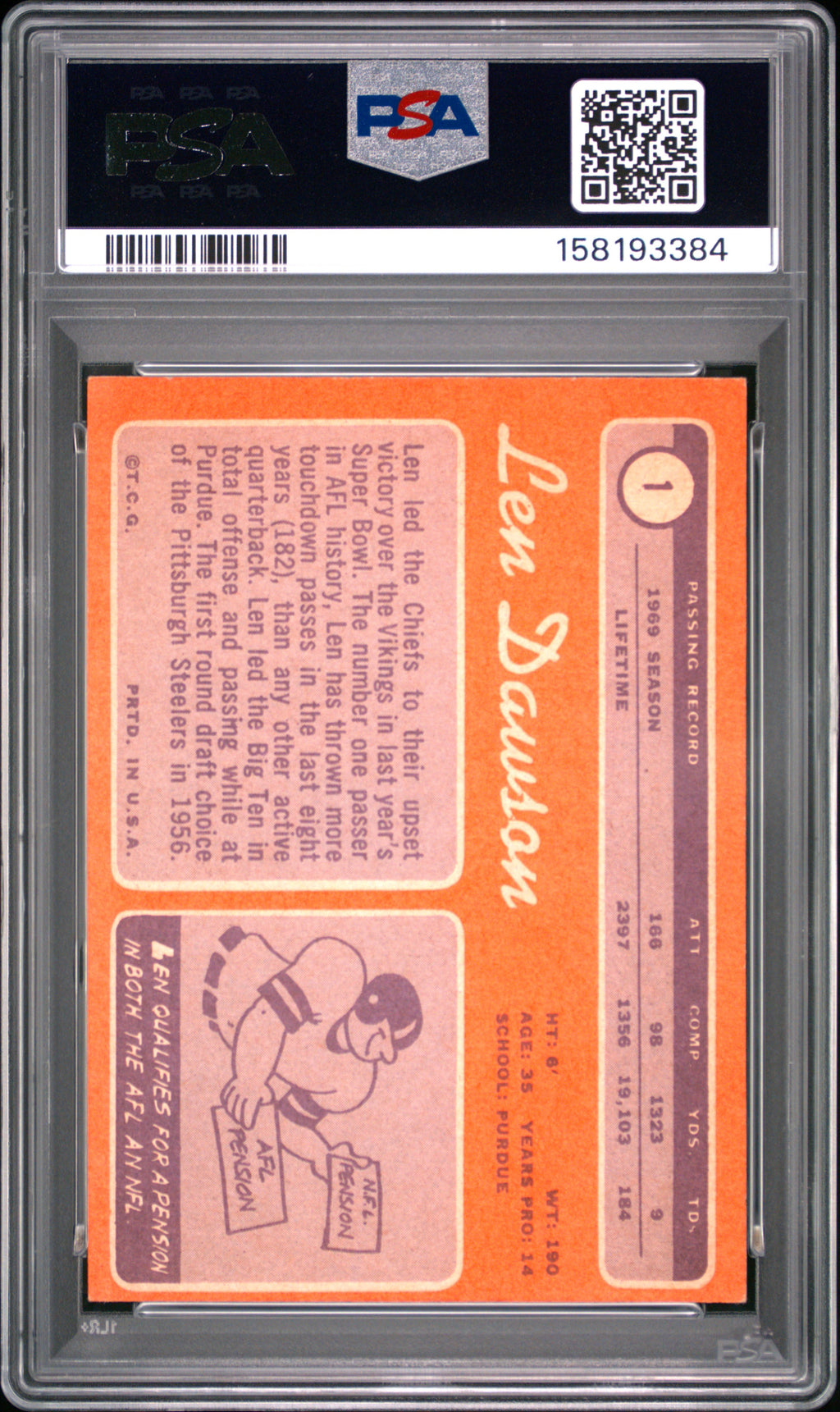 1970 Topps Len Dawson #1 PSA 4