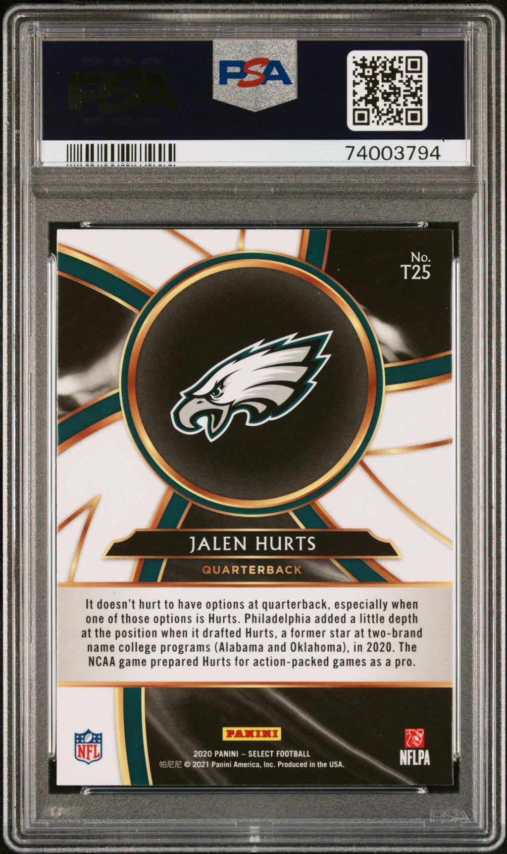 2020 Panini Select Turbocharged Jalen Hurts #T25 PSA 10
