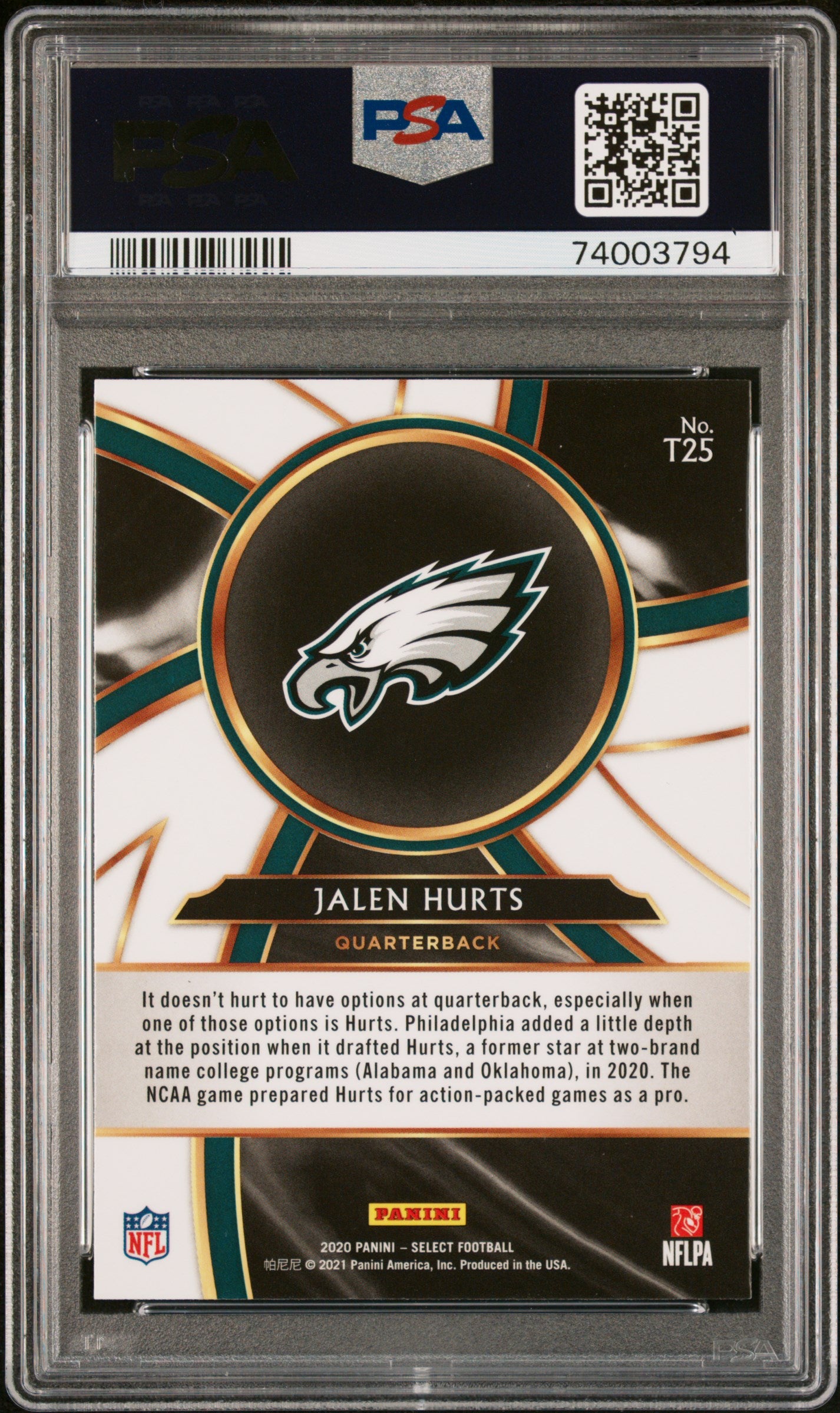 2020 Panini Select Turbocharged Jalen Hurts #T25 PSA 10