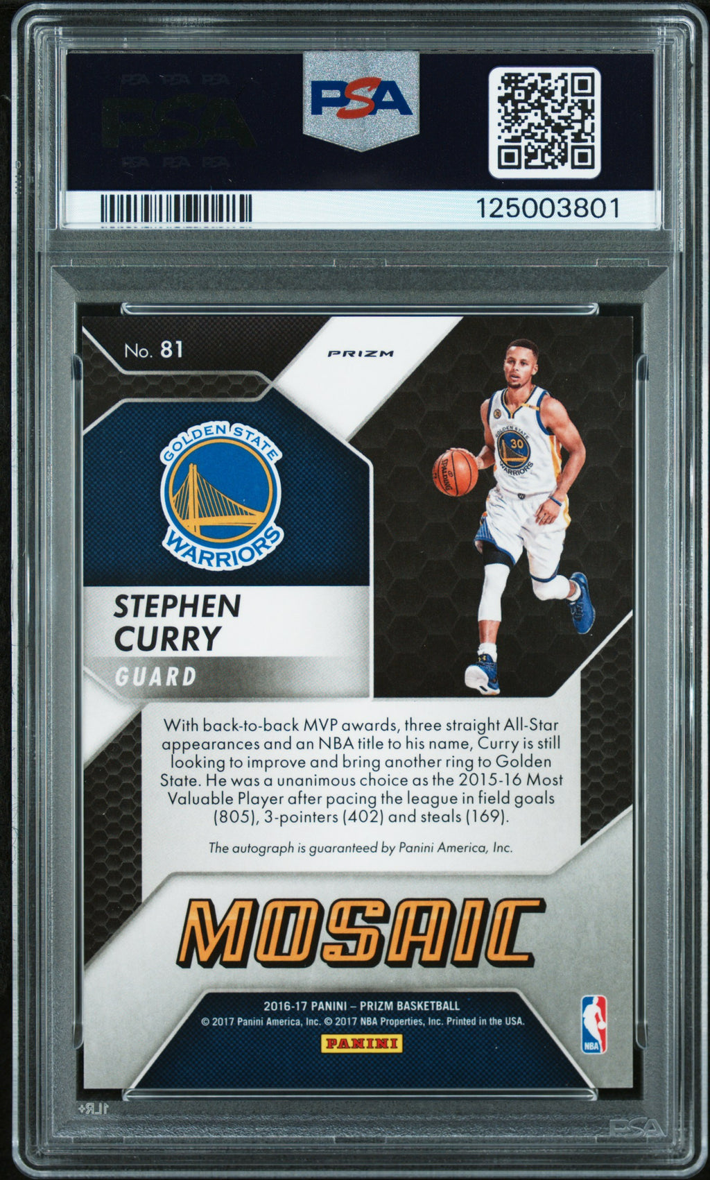 2016 Panini Prizm Mosaic Stephen Curry #81 Autograph POP 2