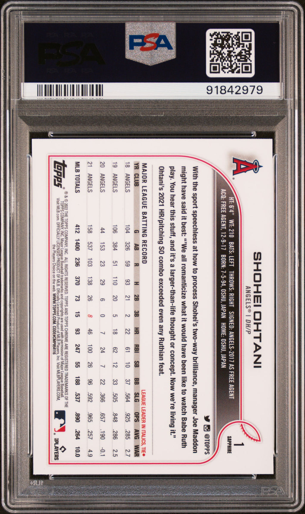 2022 Topps Chrome Sapphire Edition Shohei Ohtani #1