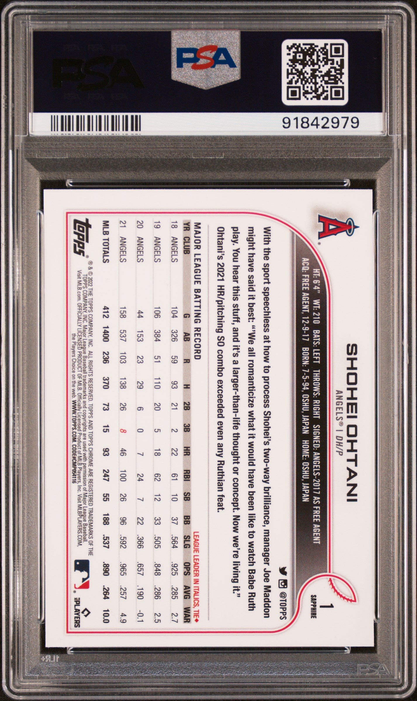 2022 Topps Chrome Sapphire Edition Shohei Ohtani #1