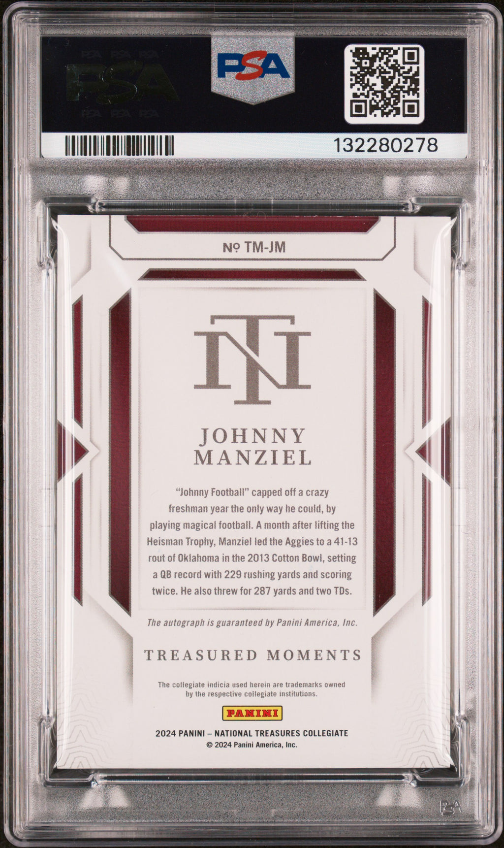 2024 Panini National Treasures Treasured Moments Signatures Johnny Manziel