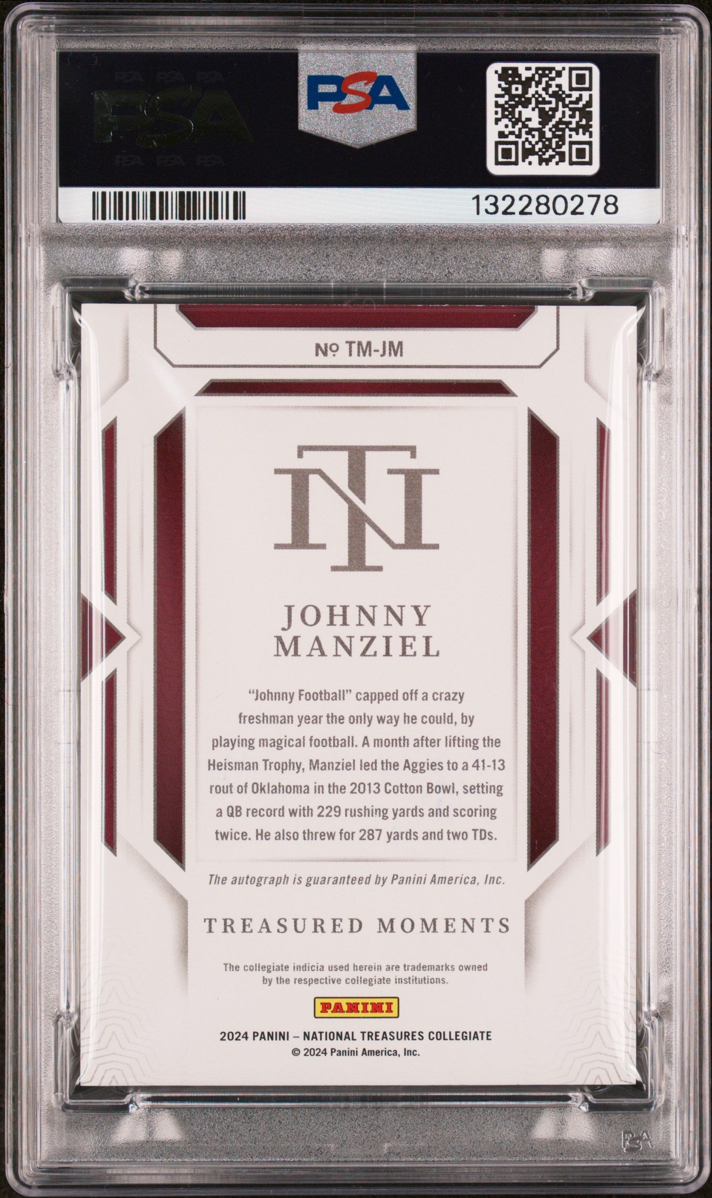 2024 Panini National Treasures Treasured Moments Signatures Johnny Manziel