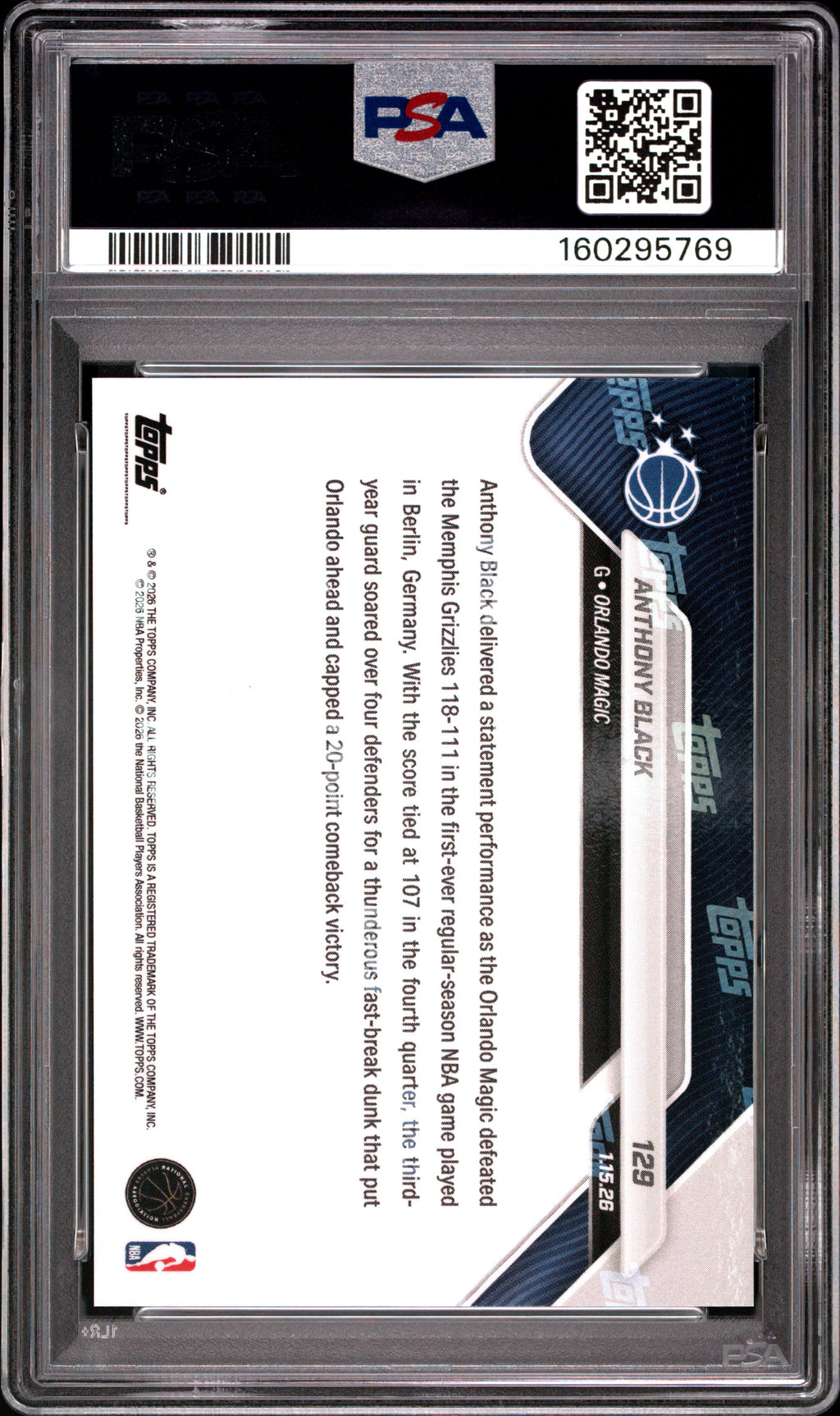 2025 Topps Now Anthony Black #129 PSA 10