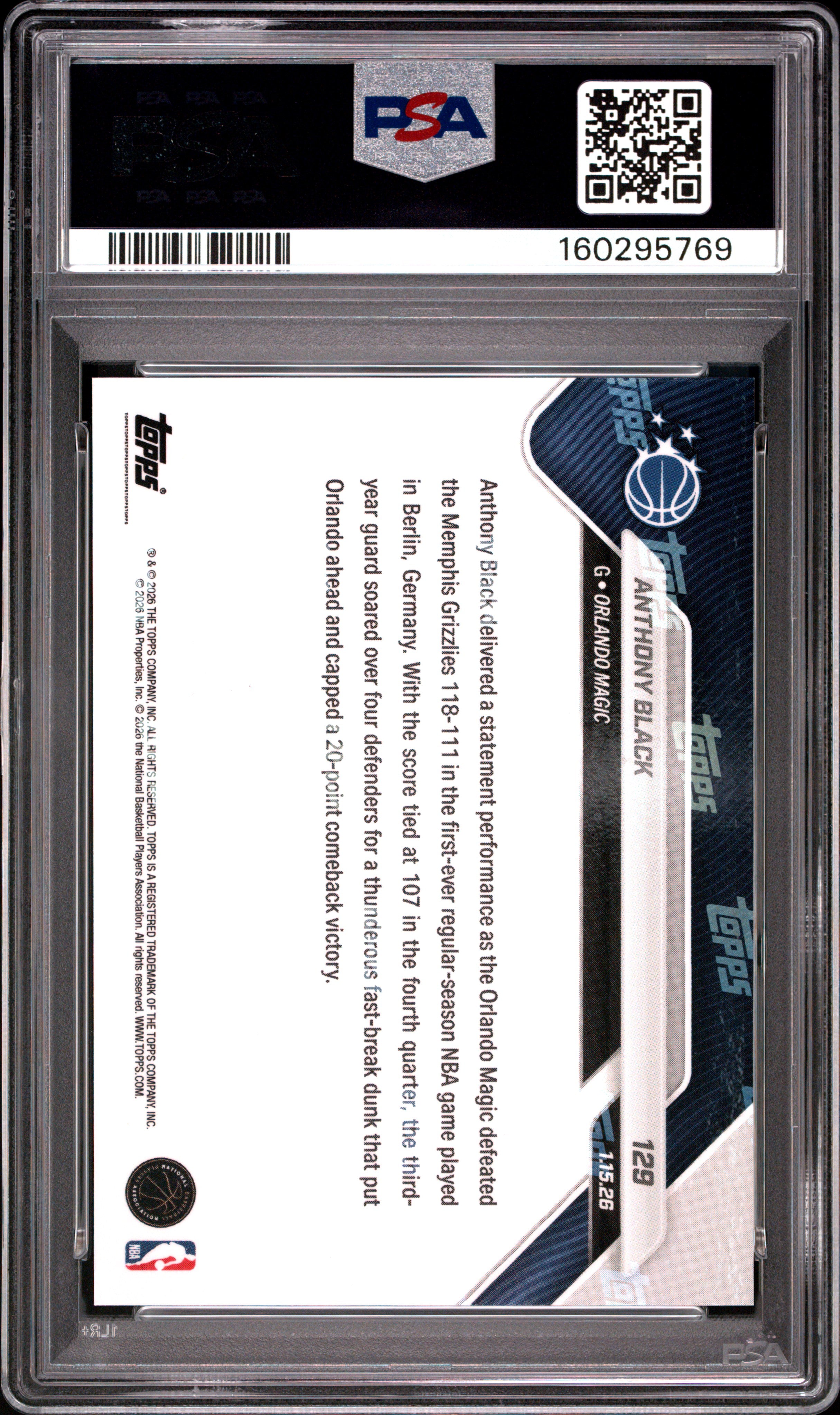 2025 Topps Now Anthony Black #129 PSA 10