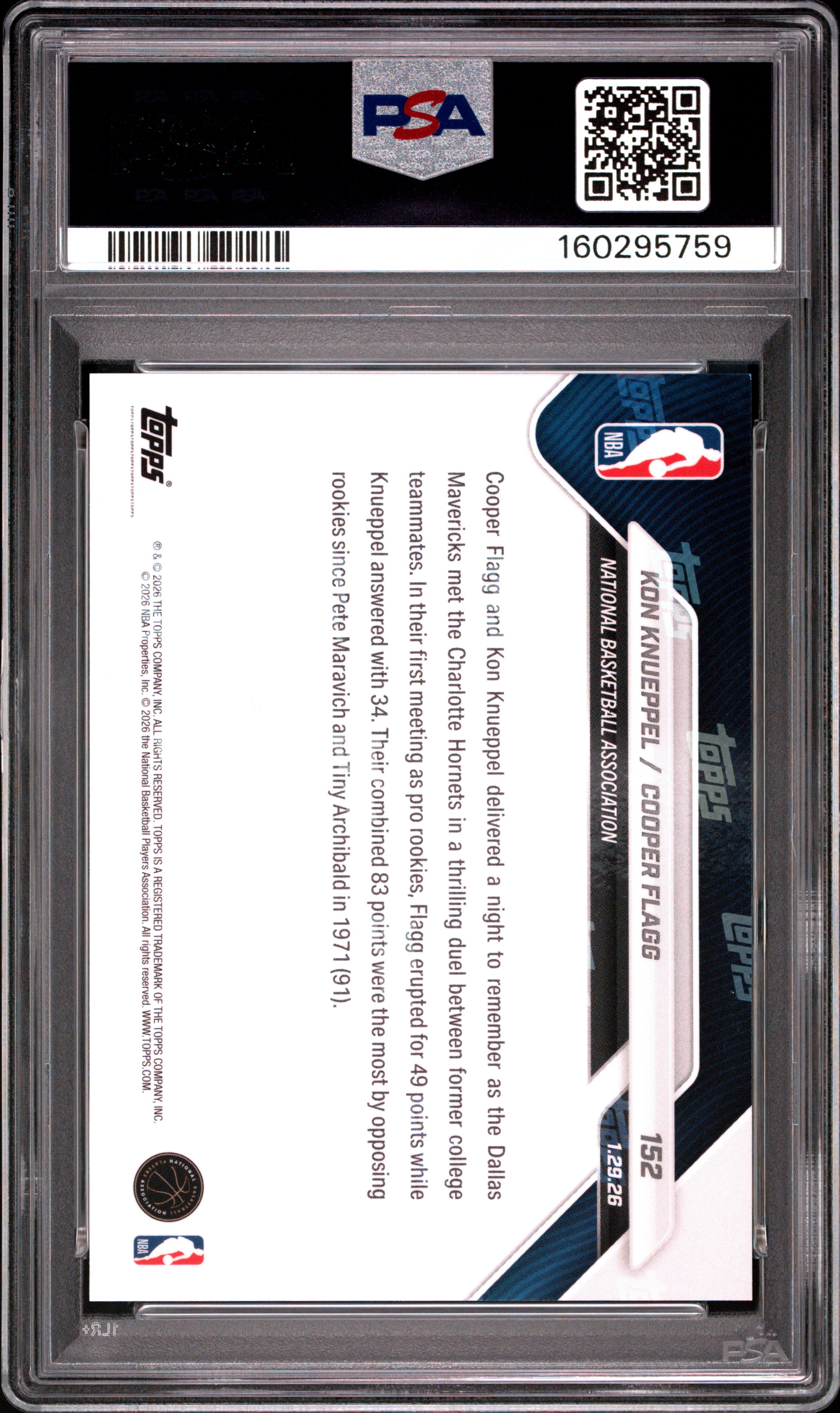 2025 Topps Now Knueppel Flagg #152 PSA 10