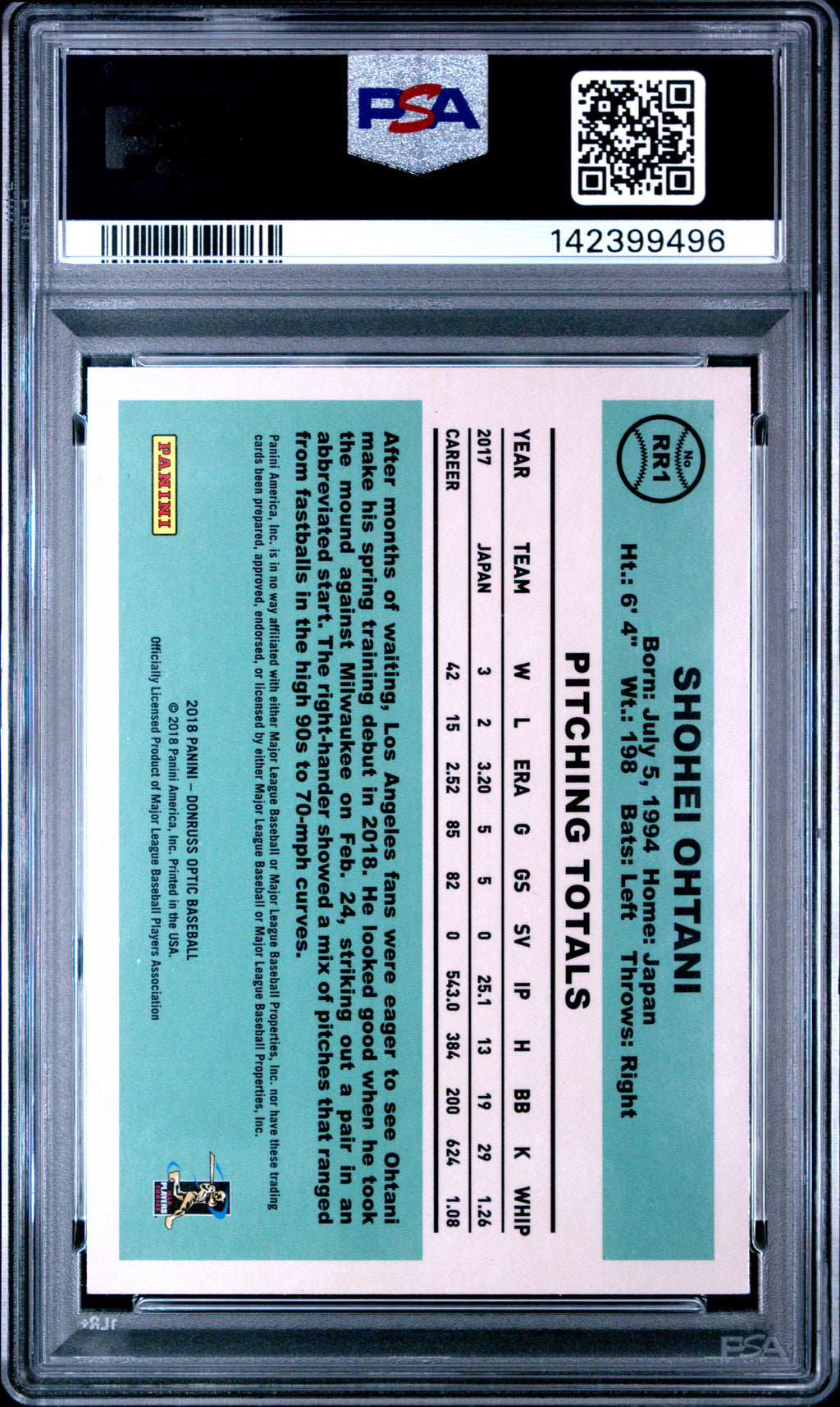 2018 Panini Donruss Optic Rated Rookie Retro 1984 Shohei Ohtani #RR1 PSA 9