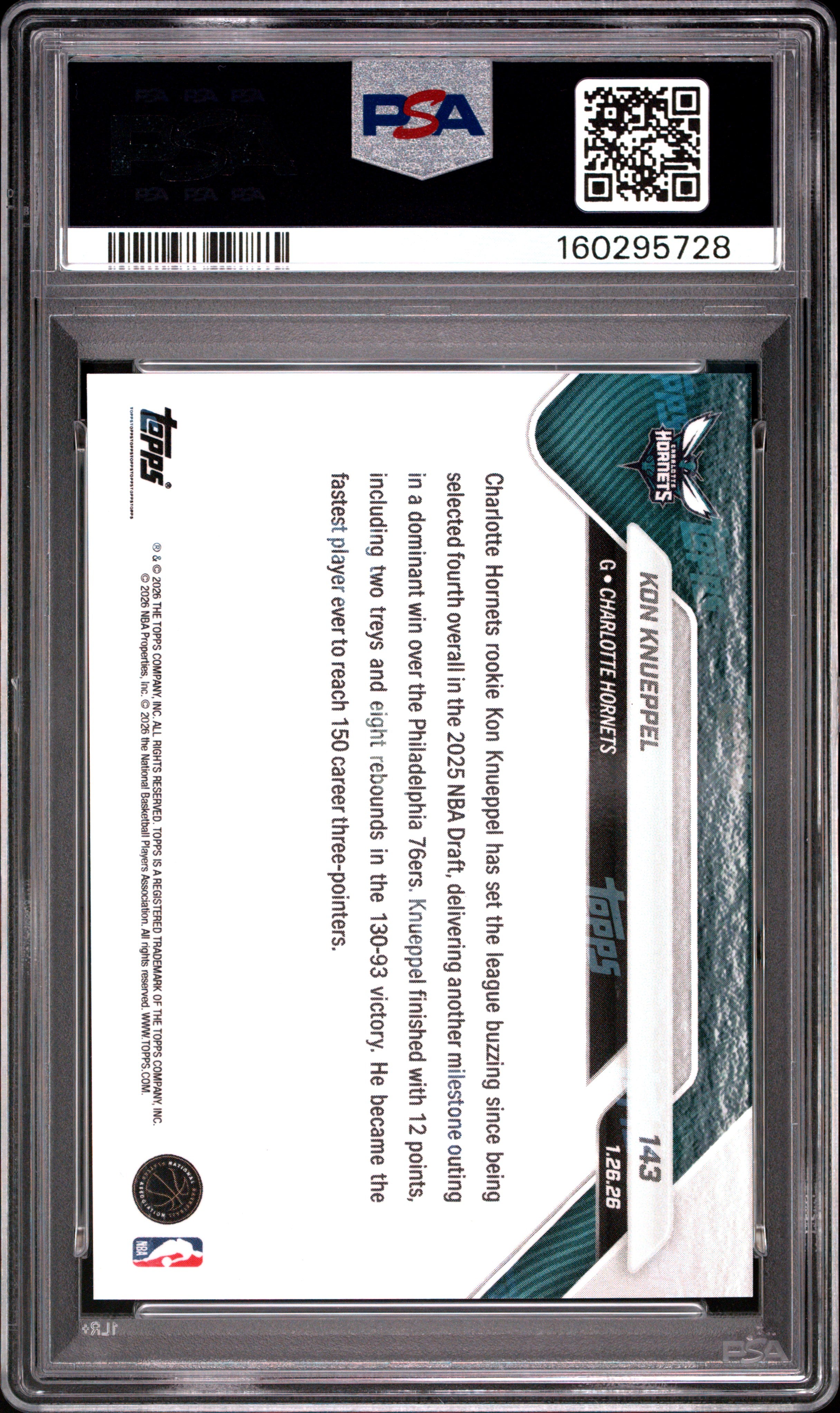 2025 Topps Now Kon Knueppel #143 PSA 9