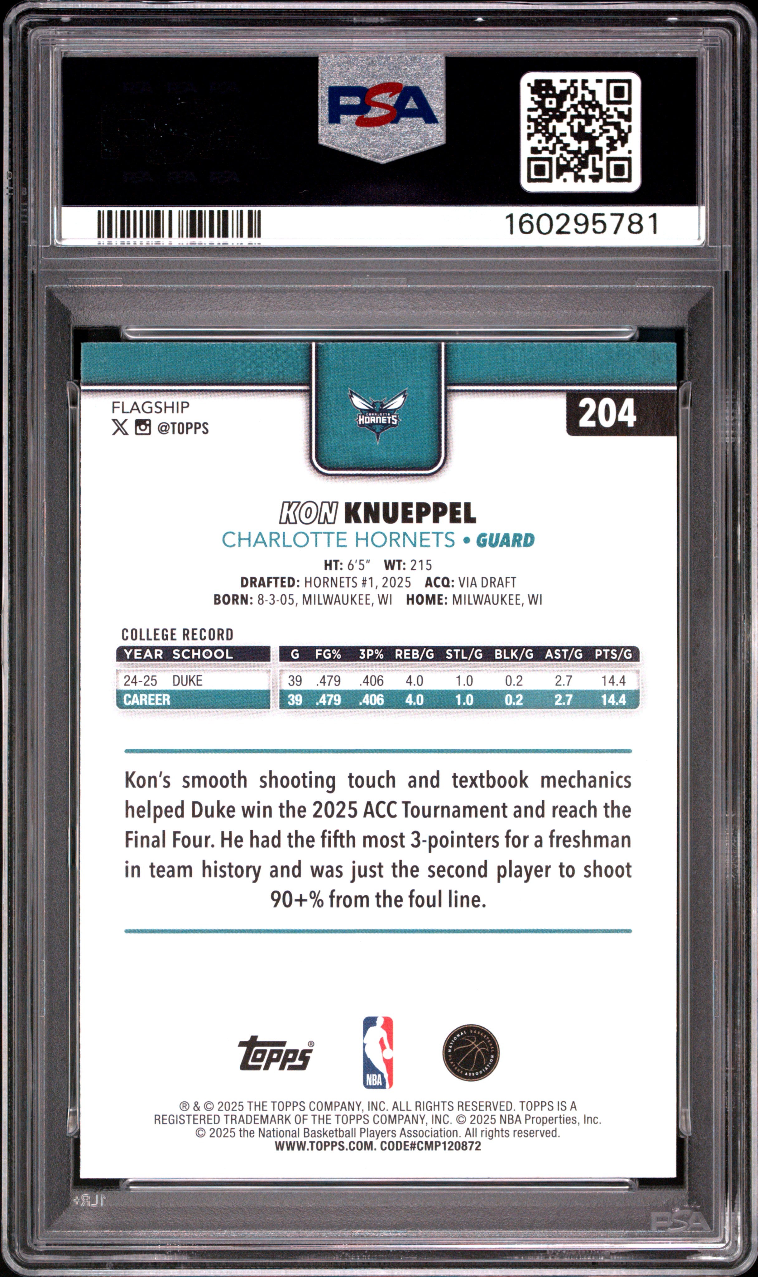 2025 Topps Kon Knueppel #204 Holo Foil Parallel/Variety Rookie PSA 10