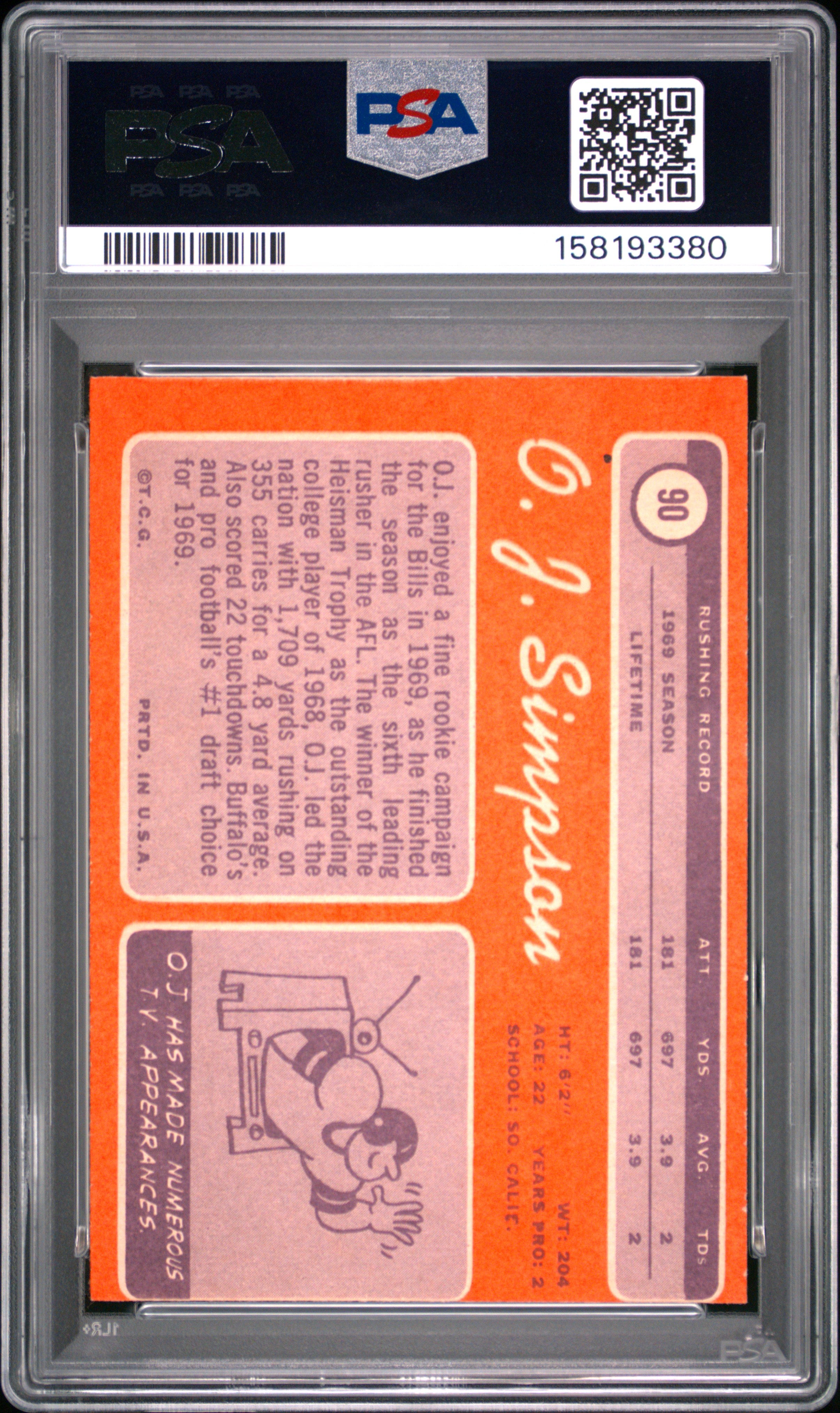1970 Topps O. J. Simpson #90 HOF Rookie MC PSA 7