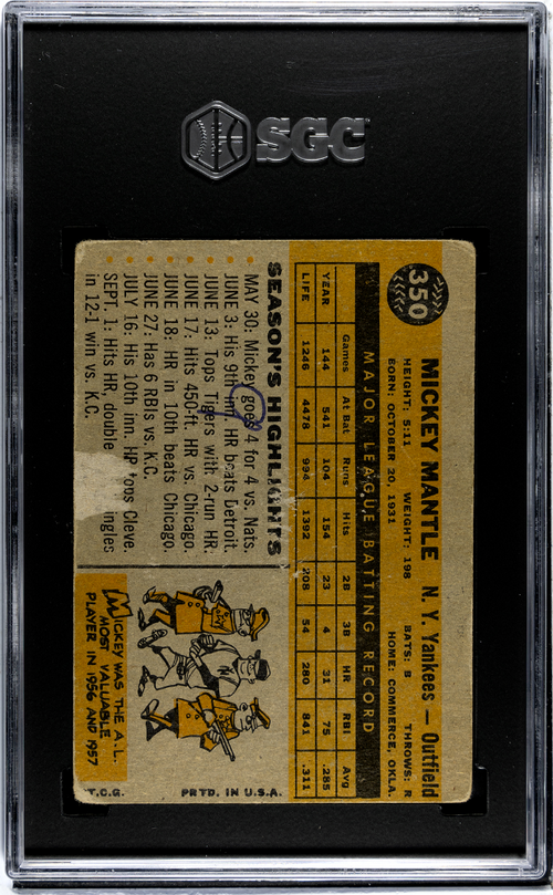 1960 Topps Mickey Mantle #350 SGC 1