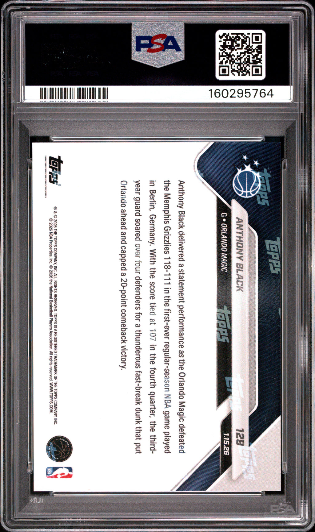 2025 Topps Now Anthony Black #129 PSA 10
