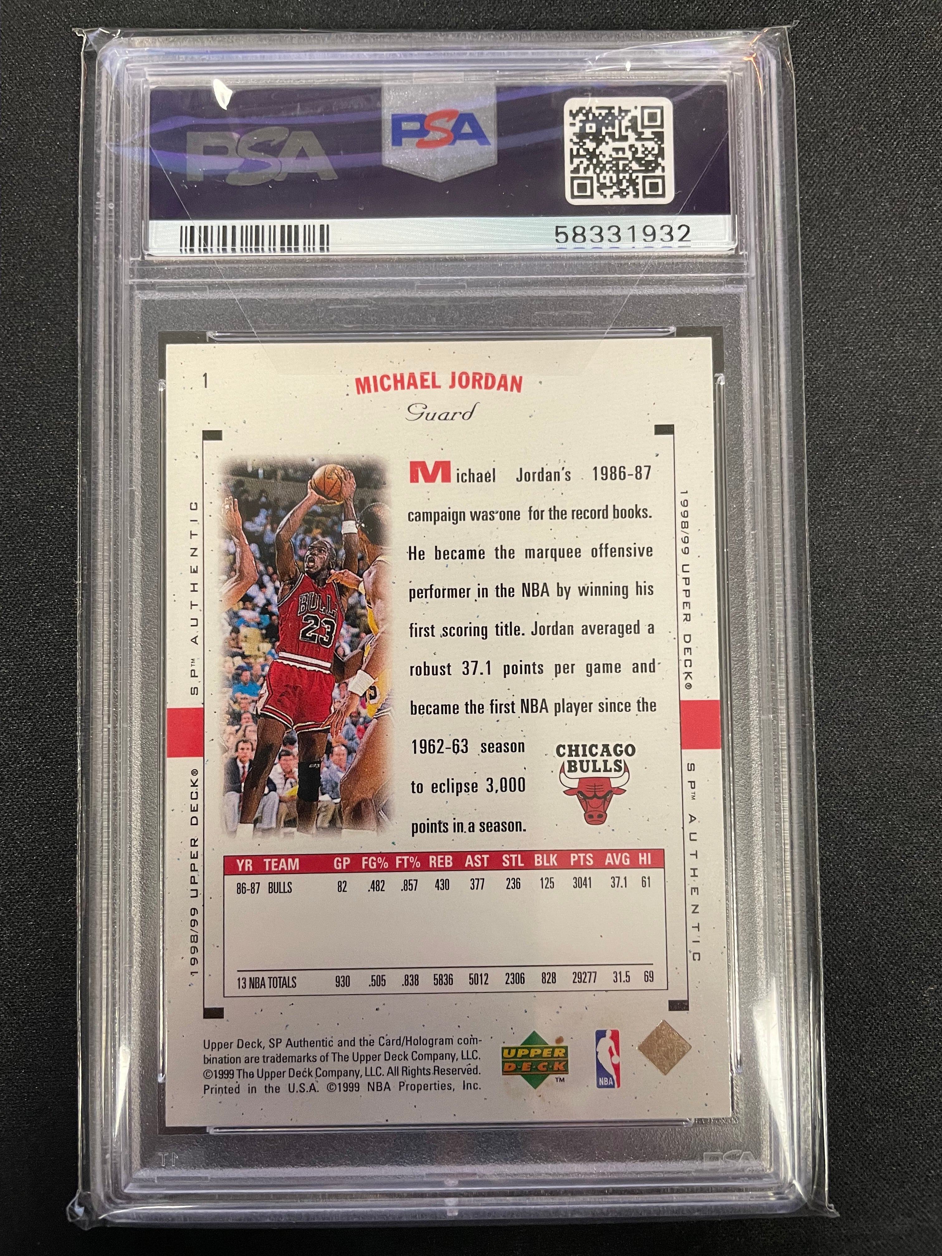 1998 SP Authentic Michael Jordan #1 PSA 8