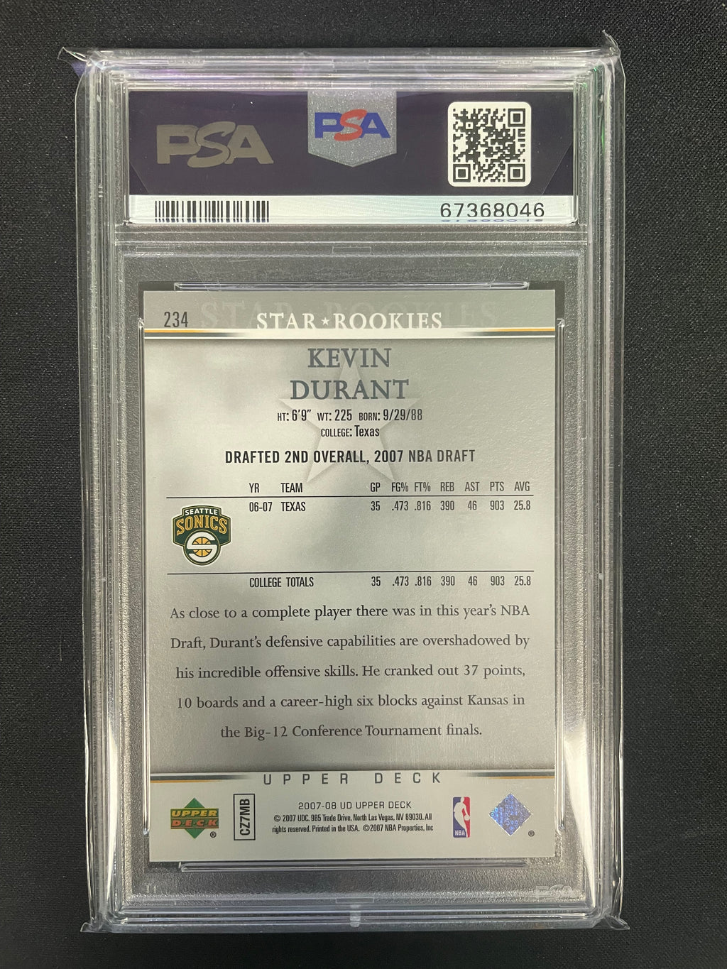 2007 Upper Deck Kevin Durant #234 PSA 9